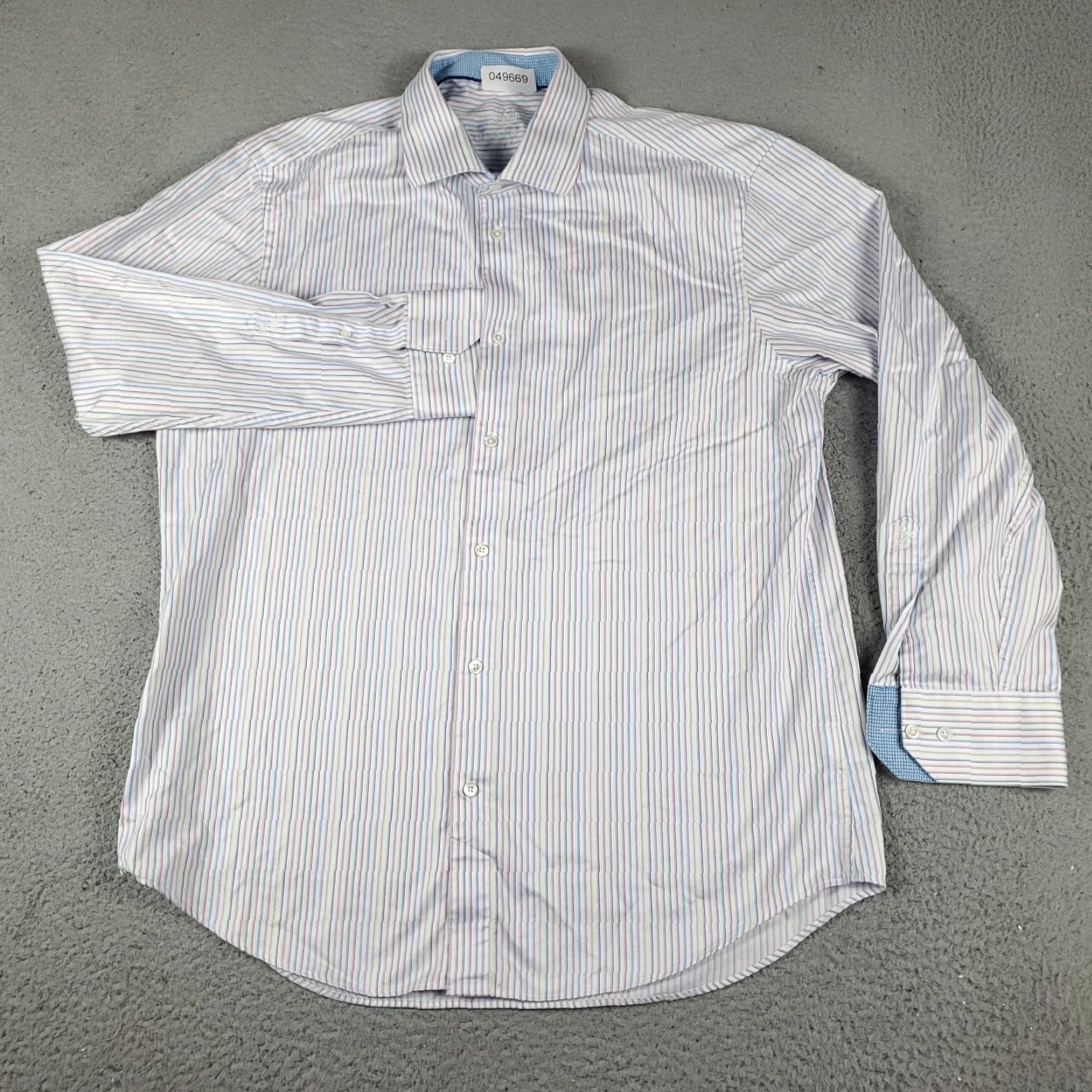 BUGATCHI Bugatchi Uomo Shirt Mens 17.5 Blue White Striped Dress Button Up Long Sleeve Size 46R - 2 Thumbnail