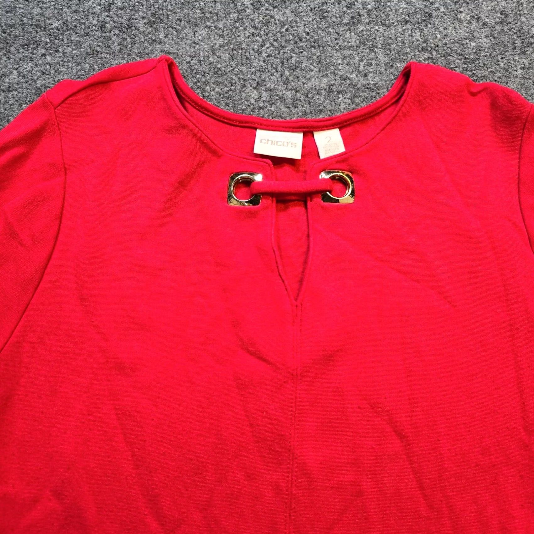 Vintage Chicos Blouse Shirt Women L Red Long Sleeve Tunic Jersey Knit Stretch Basic Casual Size L / US 10 / IT 46 - 2 Thumbnail