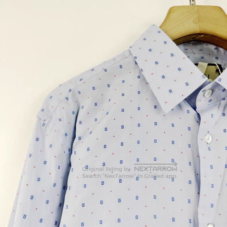 Gucci Gucci Light blue lapel embroidered G logo long-sleeved shi Size US XS / EU 42 / 0 - 5 Thumbnail