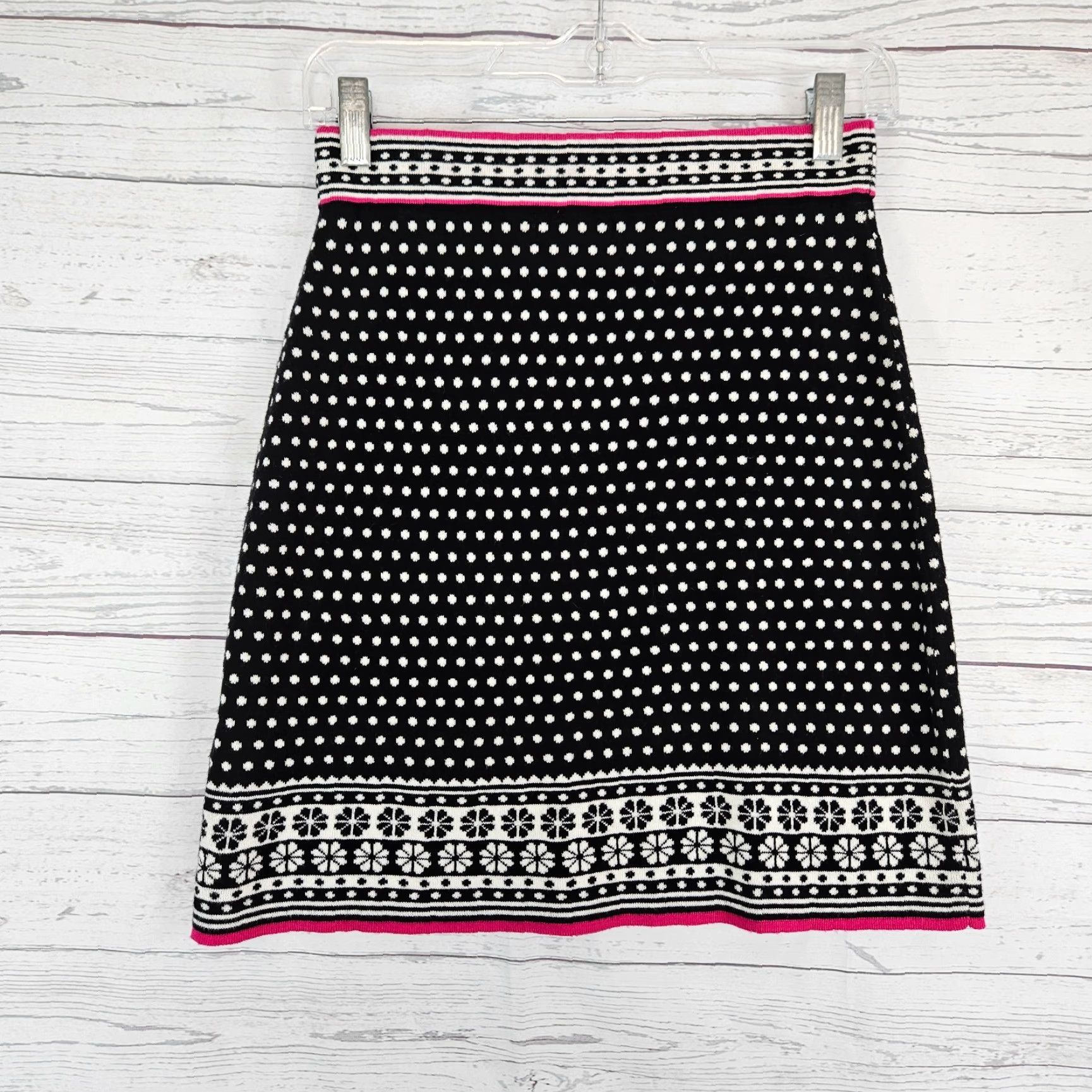 Vintage VINTAGE Krimson Klover Womens Knit Skirt Sz Small Black Pink Polka Dot Cotton Wool Blend Size 28" / US 6 / IT 42 - 2 Thumbnail