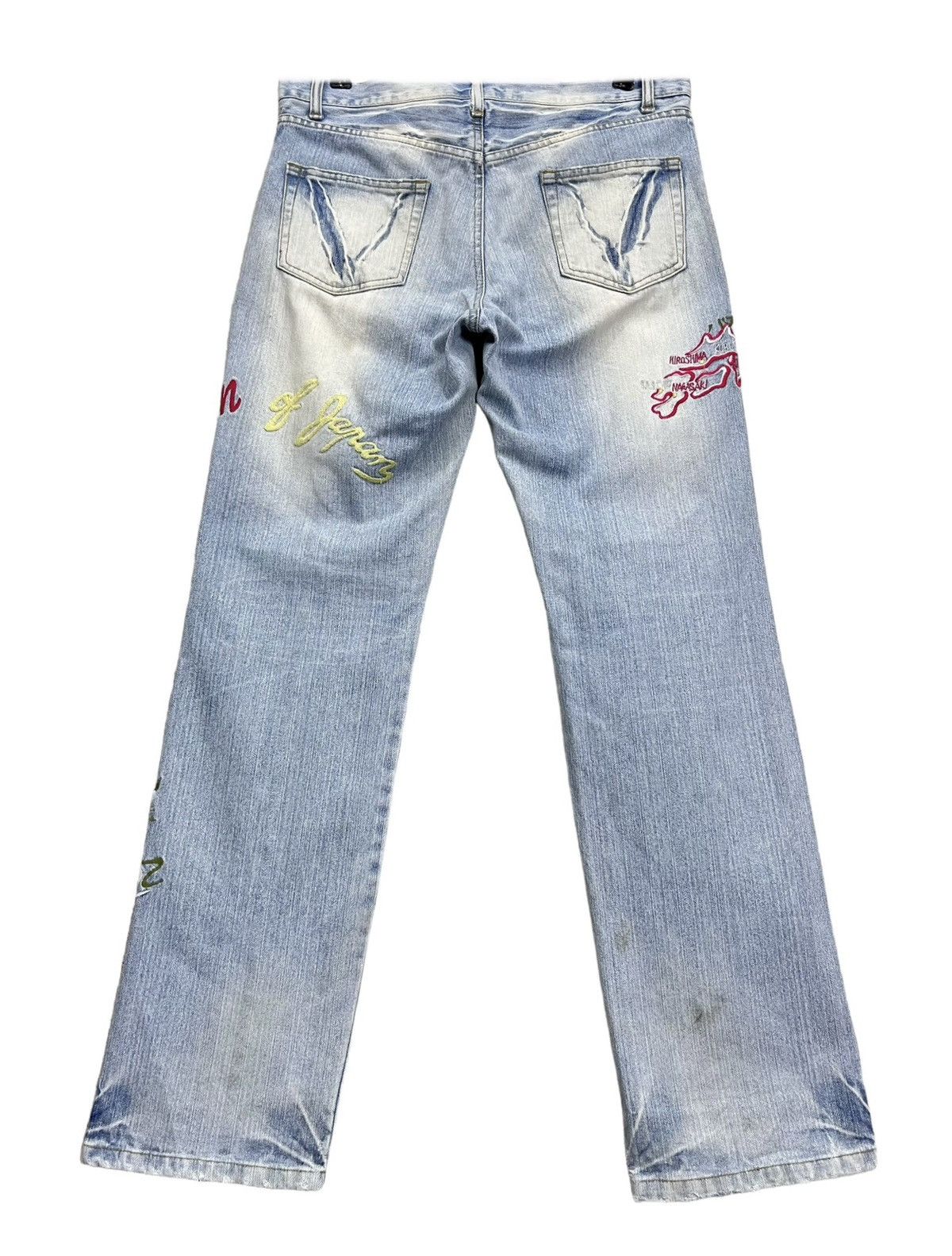 Japanese Brand 💥VISION OF JAPAN Sukajan Embroidery Light Wash Distressed Size 31" - 6 Thumbnail