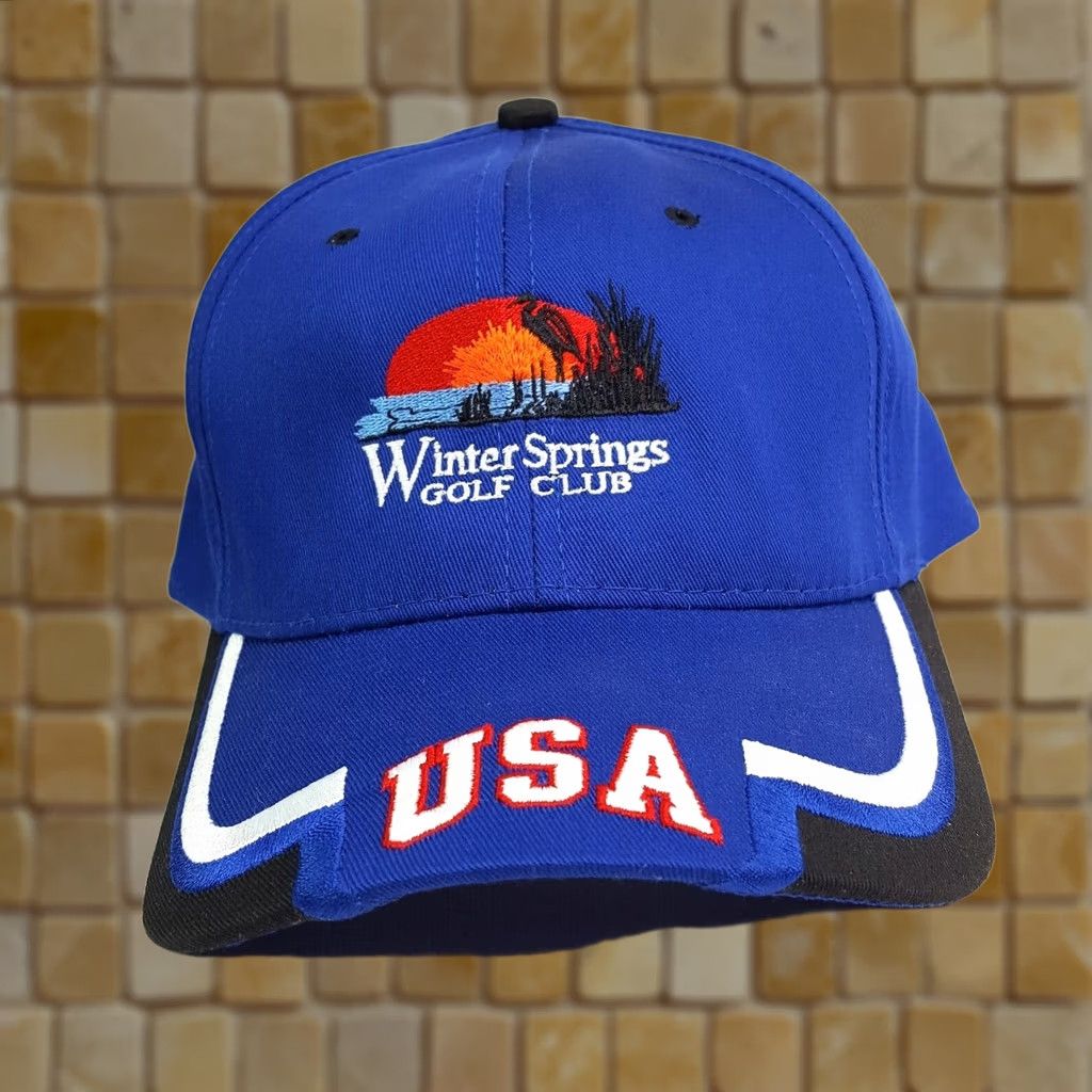 Vintage VTG Winter Springs Golf Club PGA Adjustable USA Snapback Hat Baseball Cap Navy Blue Town Talk Mens Size ONE SIZE - 1 Thumbnail