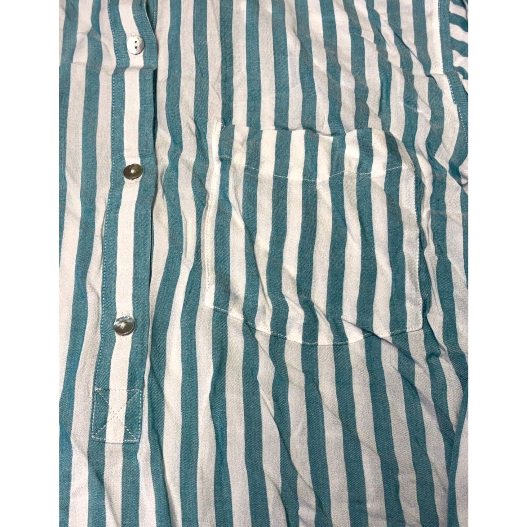 Rails Rails Striped Button Down Shirt Teal White Long Sleeve Shirt S Women Dress Shirt Blouse Tunic Casual Everyday Size S / US 4 / IT 40 - 2 Thumbnail