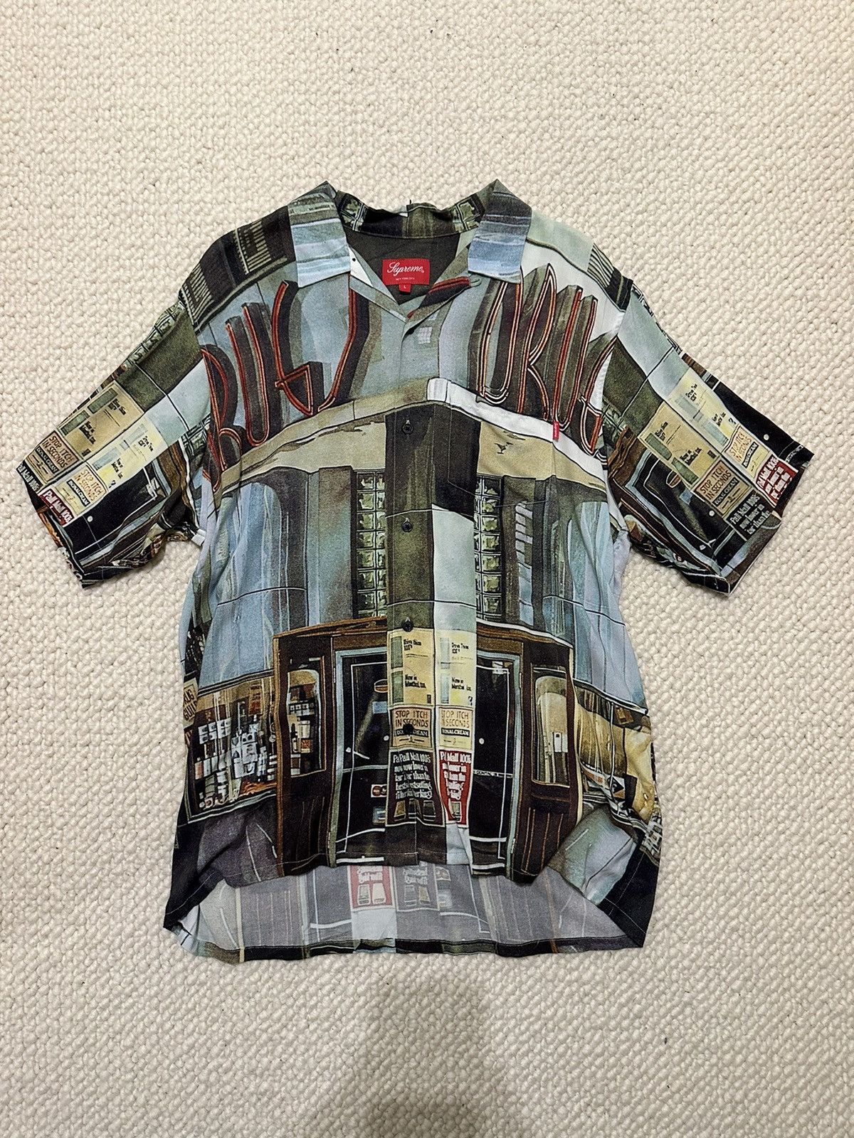 image of Supreme Suprem Drugs Rayon S/s Shirt Ss18, Size L in Beige, Men's