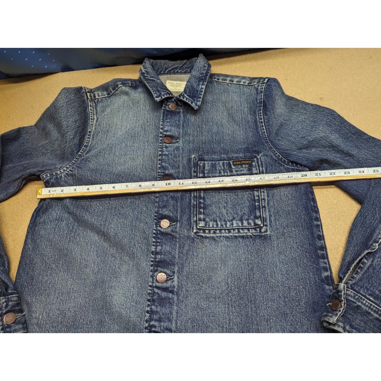 Nudie Jeans Nudie Jeans Sten Unisex Denim Jacket Medium Blue Pocket Collared Button Jacket Biker Style Shrt? Size US 31 - 3 Thumbnail