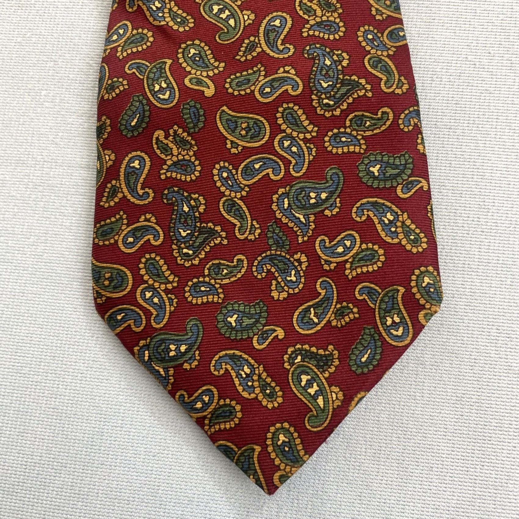 Vintage VINTAGE Italian Silk Neck Tie Paisley Red Green Yellow 3.5x56 USA Classic Necktie Men's Tie Size ONE SIZE - 2 Thumbnail