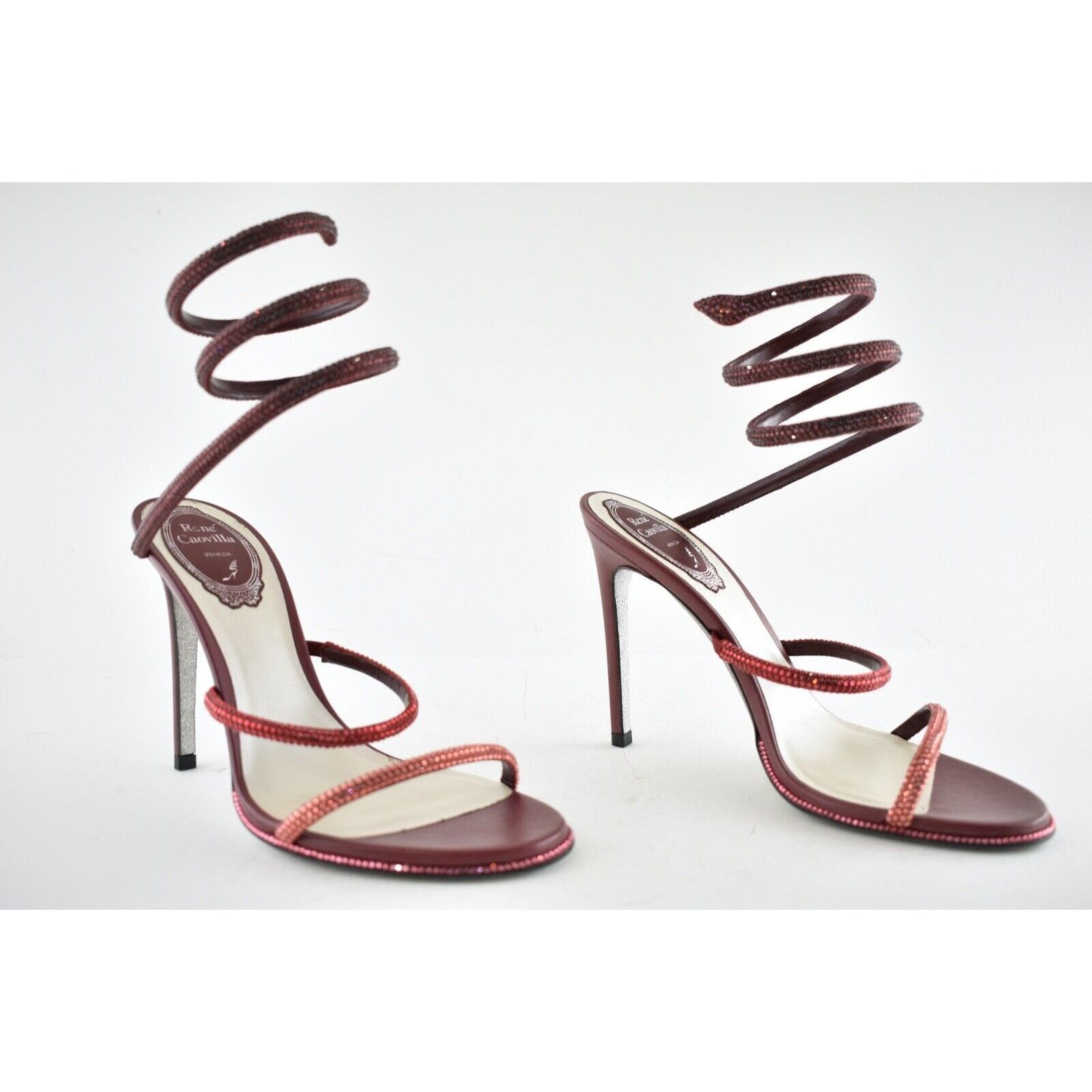 Rene Caovilla Cleo Bordeaux Strappy Ankle Wrap Sandal Heel Pump 36.5 Size US 6.5 / IT 36.5 - 5 Thumbnail
