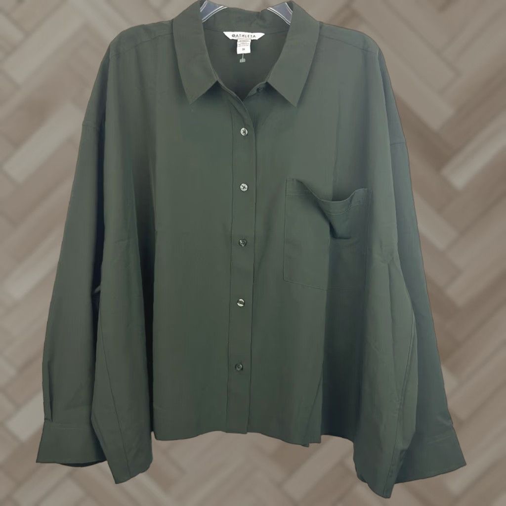 Athleta Athleta Button-Up Shirt Women 3X Green Plus Oversized Basic Office Workwear Casual Travel Modern Collar Long Sleeve Size XXL / US 16-18 / IT 52-54 - 1 Thumbnail