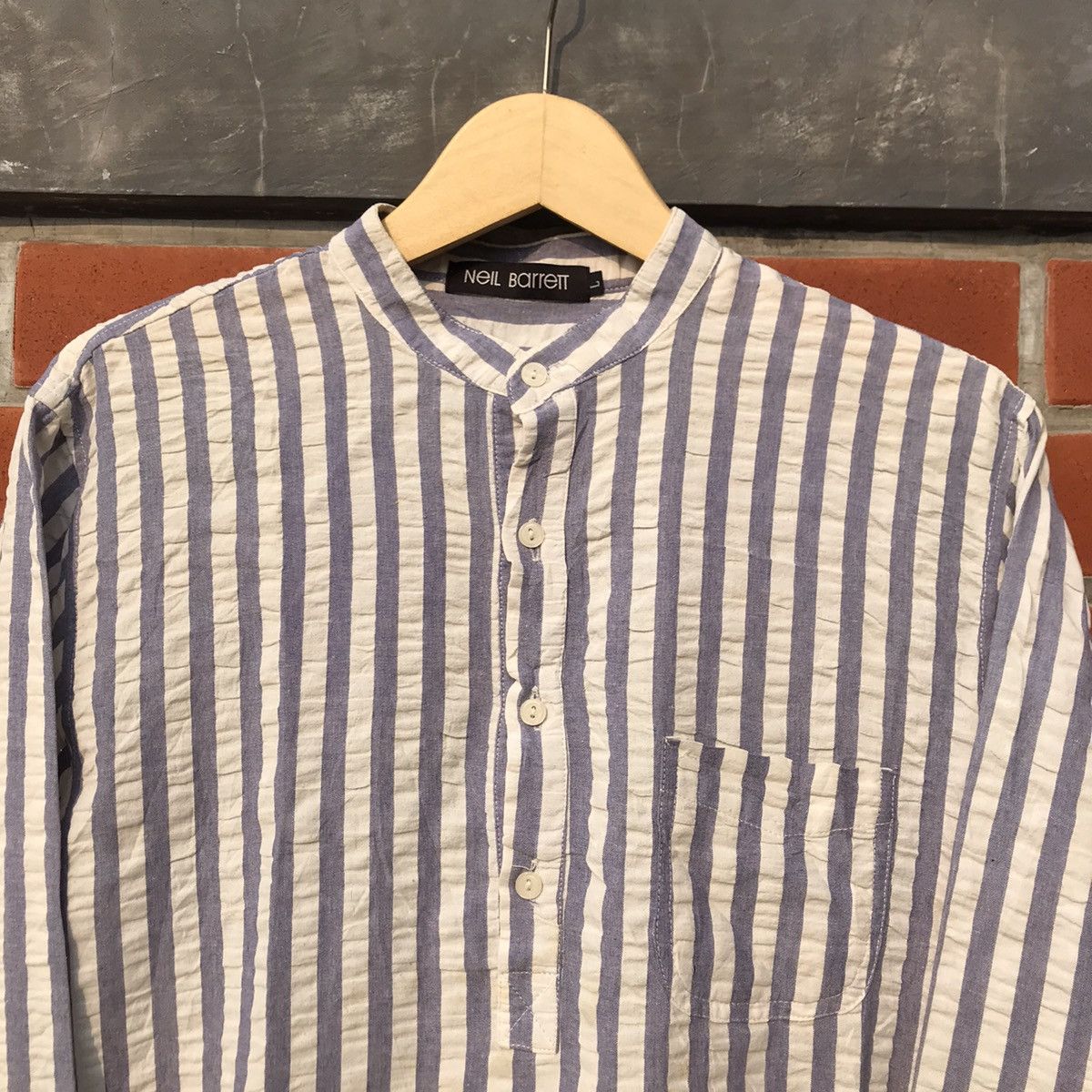Neil Barrett × Vintage Neil Barrett Granddad blue Stripes long sleeves shirt m Size US L / EU 52-54 / 3 - 4 Thumbnail