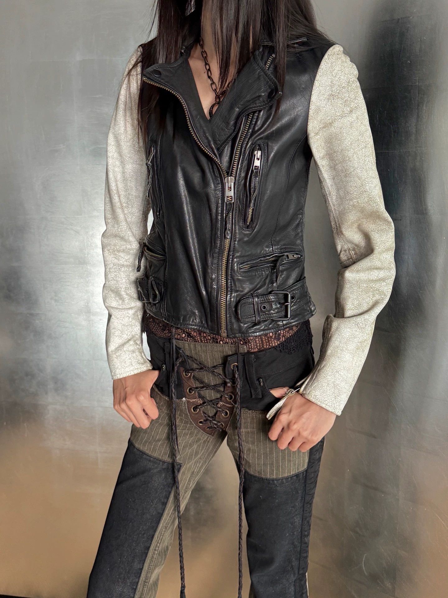 Other British Brand Cowhide Colorblock Vtg Biker Jkt Size S / US 4 / IT 40 - 6 Thumbnail