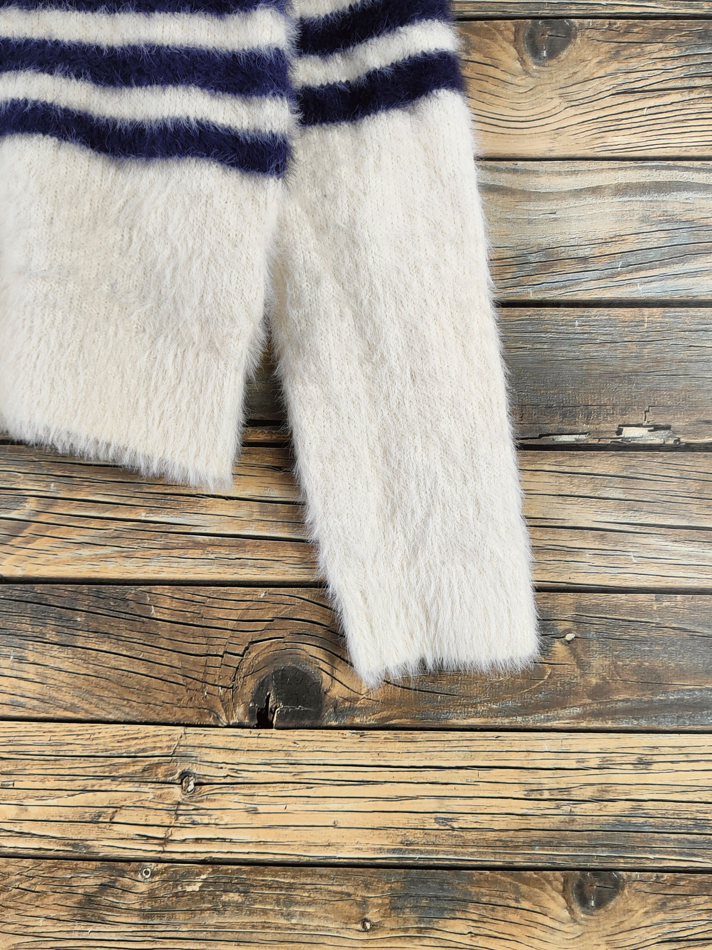 Japanese Brand DL Jeunne Garcon Navy Ivory Fur Mohair Knitwear #46-1016 Size M / US 6-8 / IT 42-44 - 6 Thumbnail