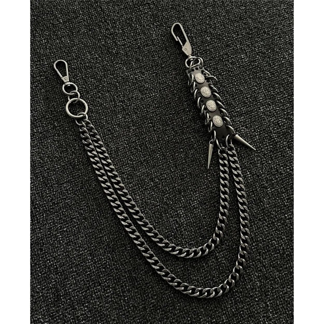 Jewelry Black Punk Wallet Chain with Studded Leather Detail Size ONE SIZE - 1 Thumbnail