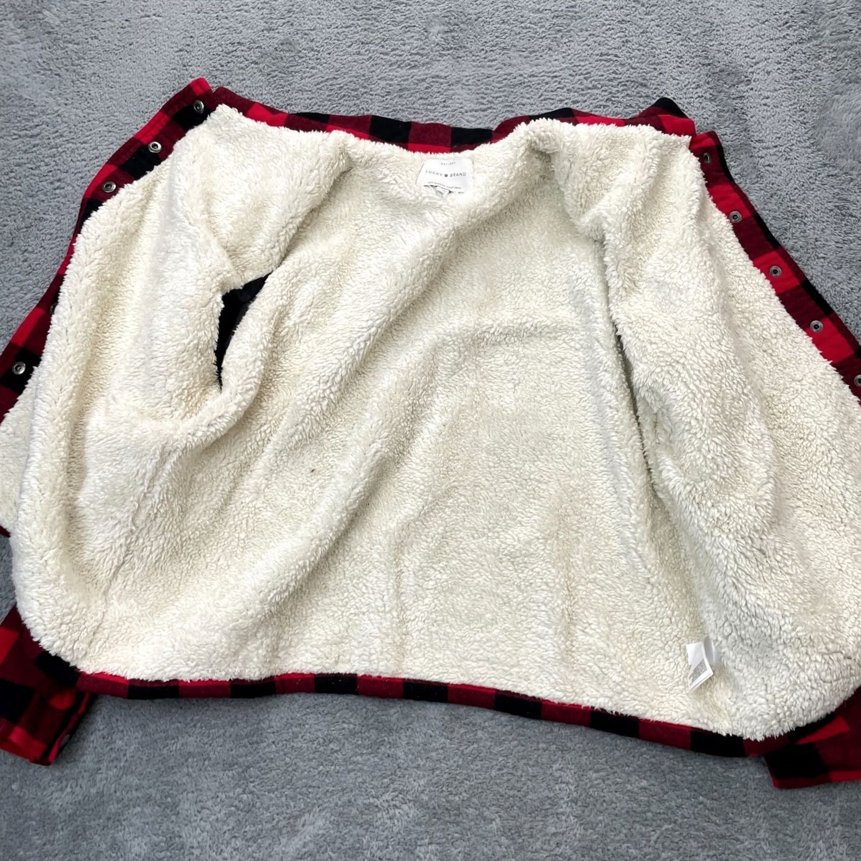 Lucky Brand VINTAGE Lucky Brand Jacket Womens XL Red Plaid Flannel Sherpa Jacket-Short Sleeve? Size XL / US 12-14 / IT 48-50 - 3 Thumbnail