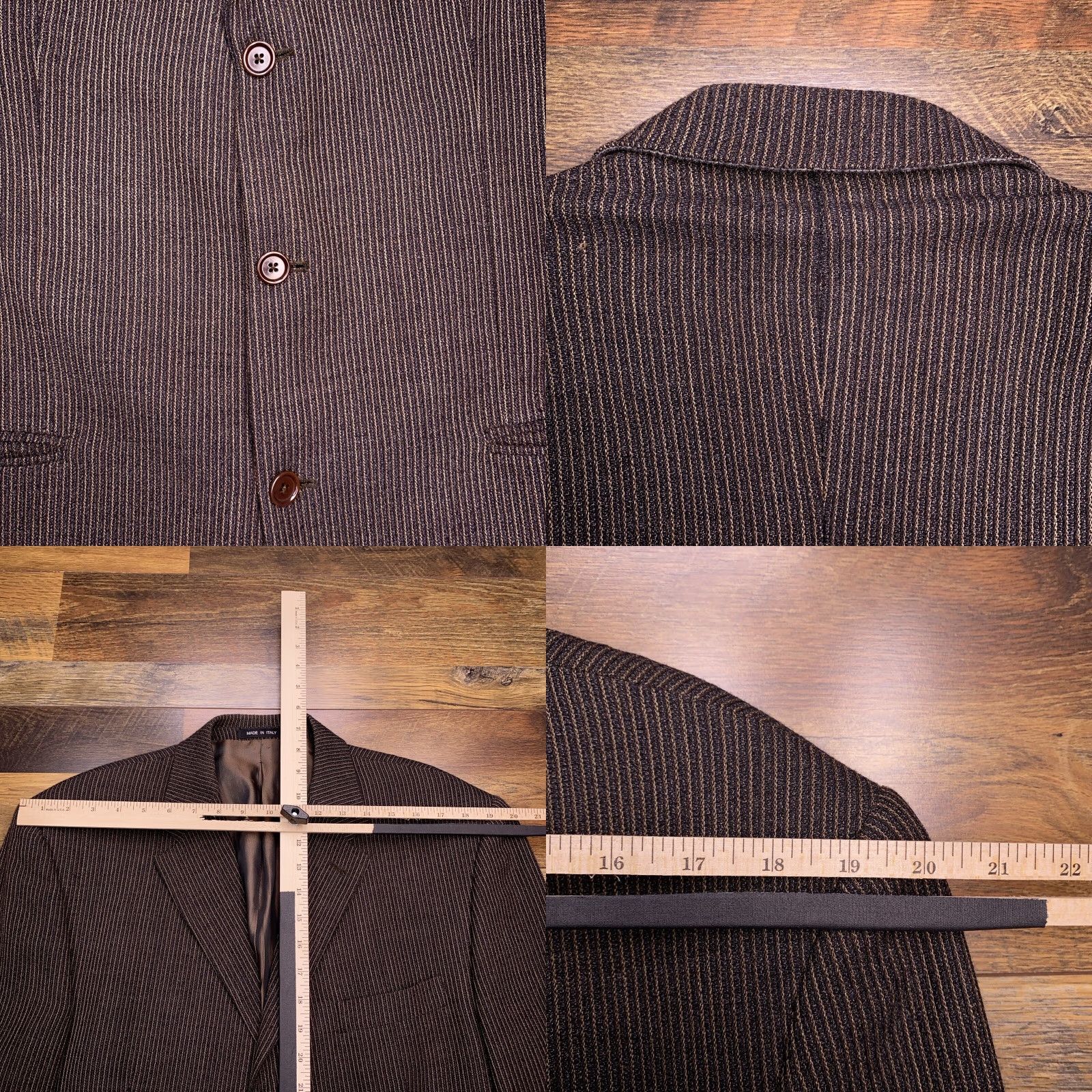 Vintage Jhane Barnes Sport Coat Mens 42 Brown Striped Wool Italy Blazer Size 42R - 8 Thumbnail