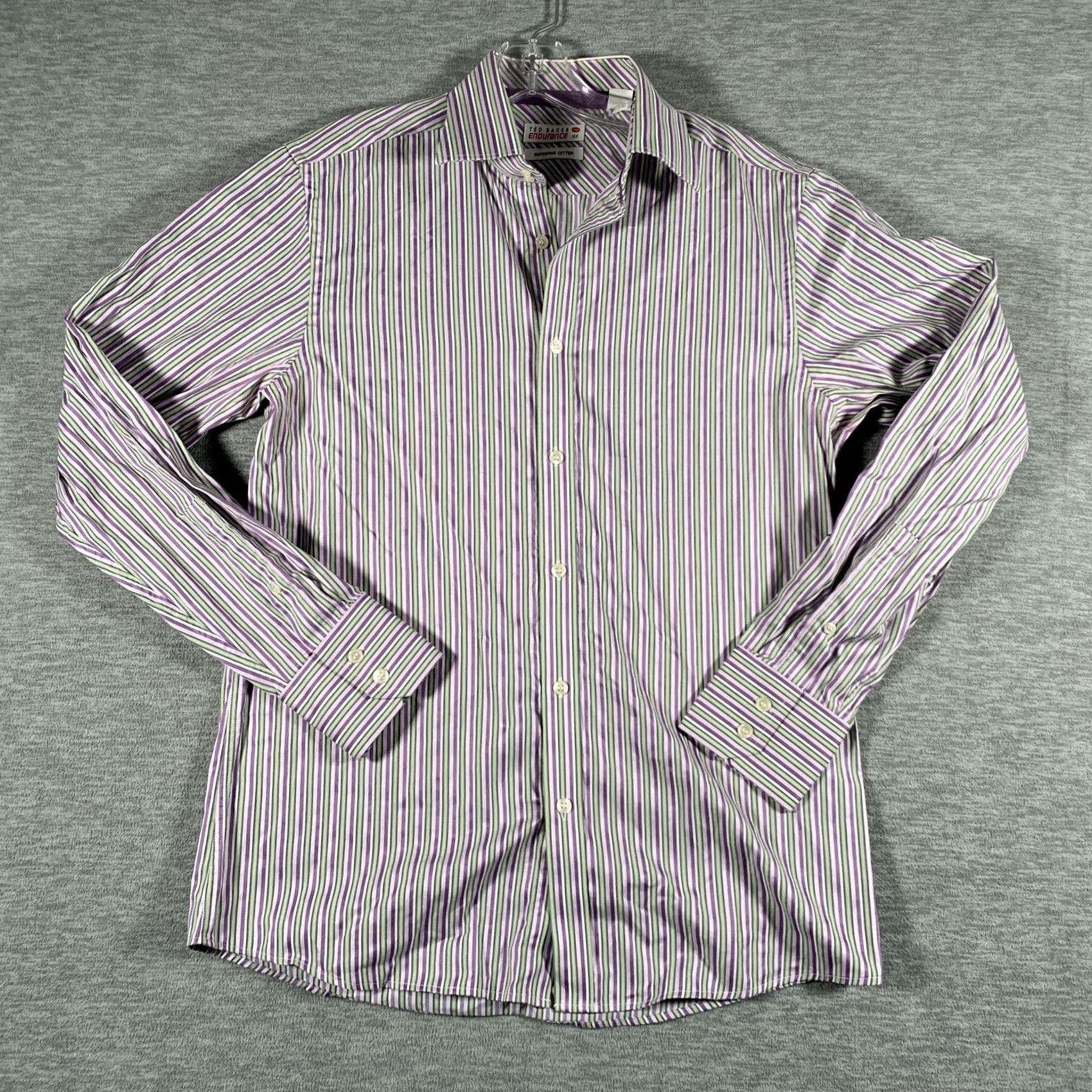 Ted Baker Ted Baker Endurance Dress Shirt Mens 15.5 Purple Striped Long Sleeve Cotton Size 42R - 2 Thumbnail