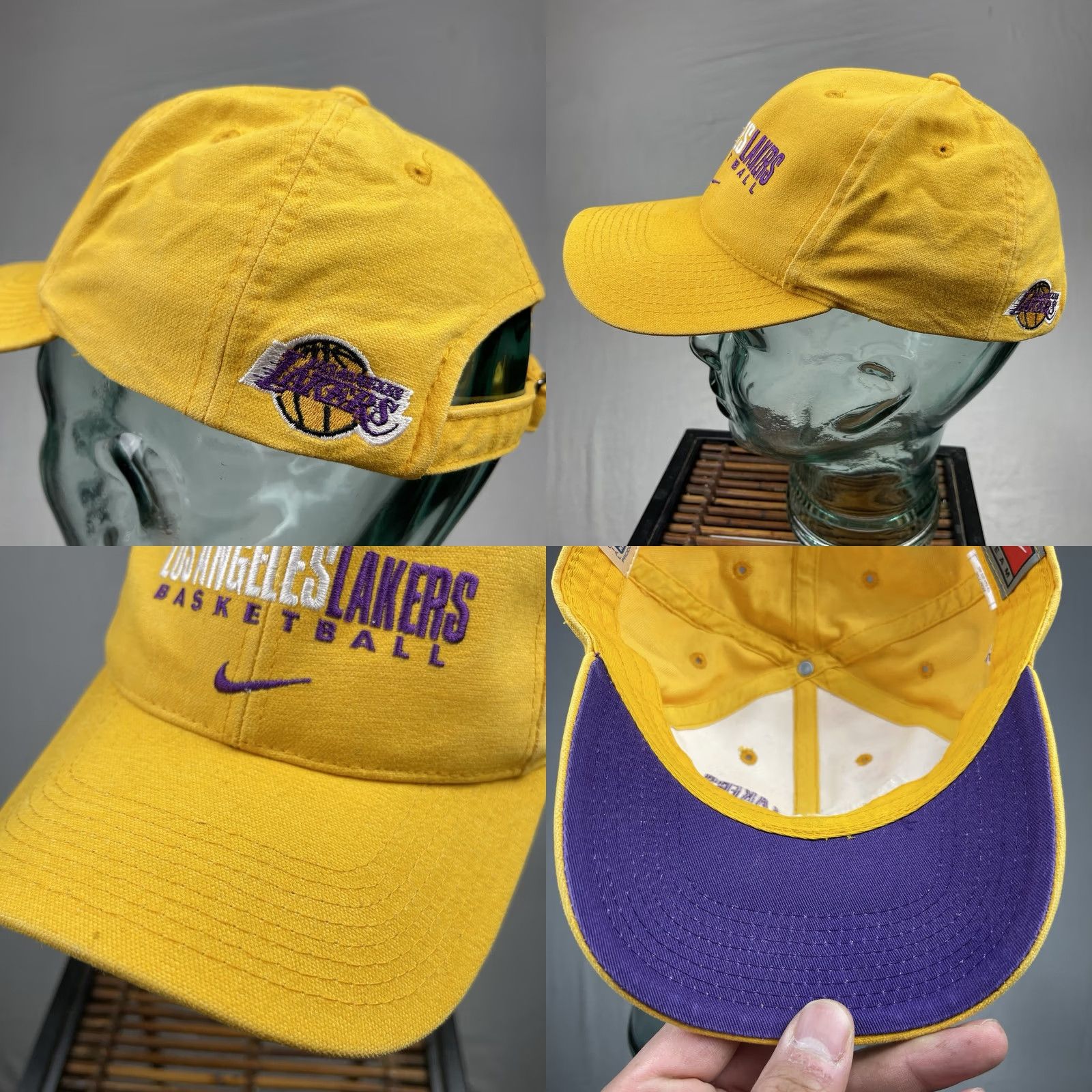 Nike VINTAGE Nike Los Angeles Lakers Hat Cap Men Adjustable Baseball Cap Yellow Swoosh NBA City Retro Sports, Big Logo Mens Size ONE SIZE - 8 Thumbnail