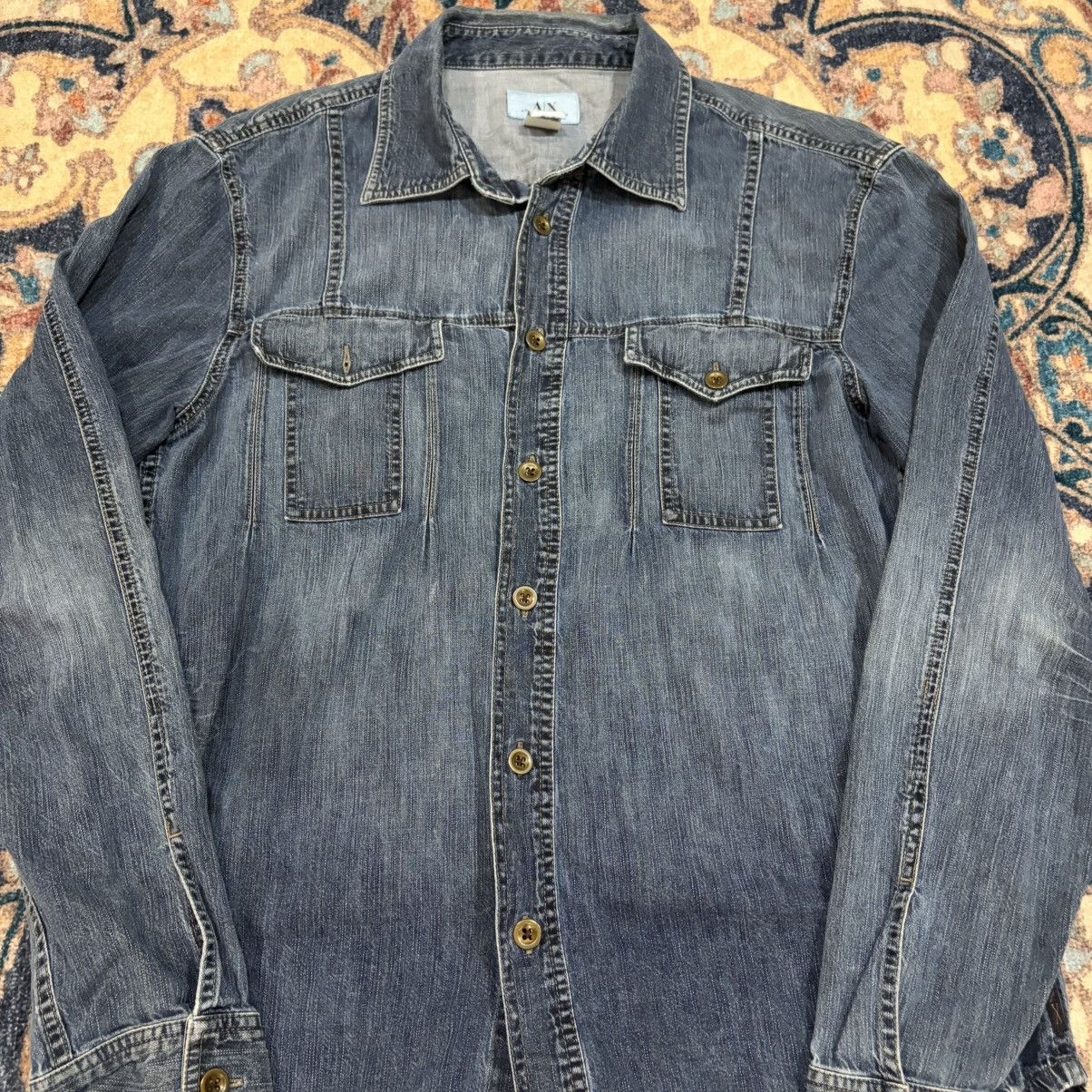 Armani Exchange Y2K Armani Exchange AX Denim Shirt Faded Sz L Size US L / EU 52-54 / 3 - 2 Thumbnail