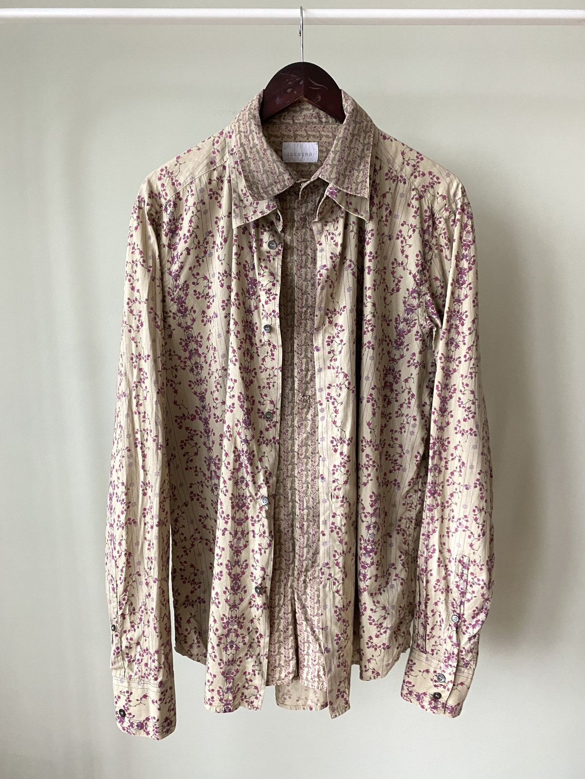 image of Avant Garde x Iceberg Double Vintage Floral Shirt 2In1 in Beige, Men's (Size XL)