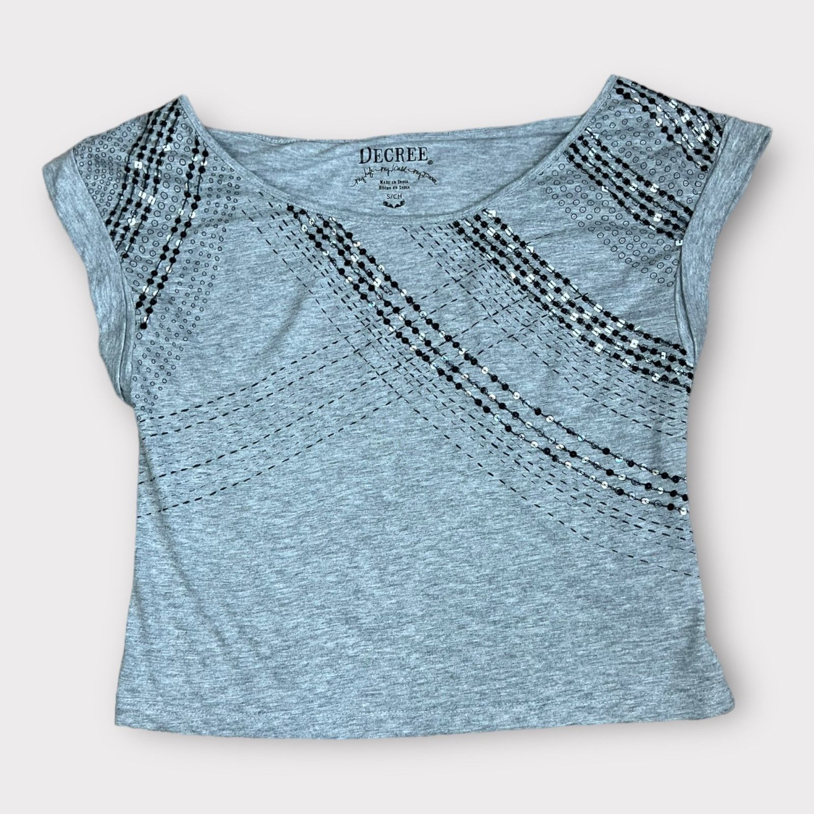 Decree Decree | Vintage Y2K Sequined Summer Grunge Tee | Small Size S / US 4 / IT 40 - 7 Thumbnail