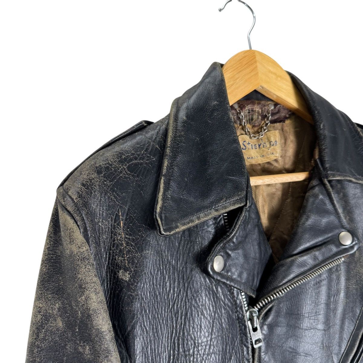 Genuine Leather 🌟VINTAGE 50s STEERHIDE ONE STUDS MOTORCYCLE LEATHER JACKET Size US M / EU 48-50 / 2 - 11 Thumbnail