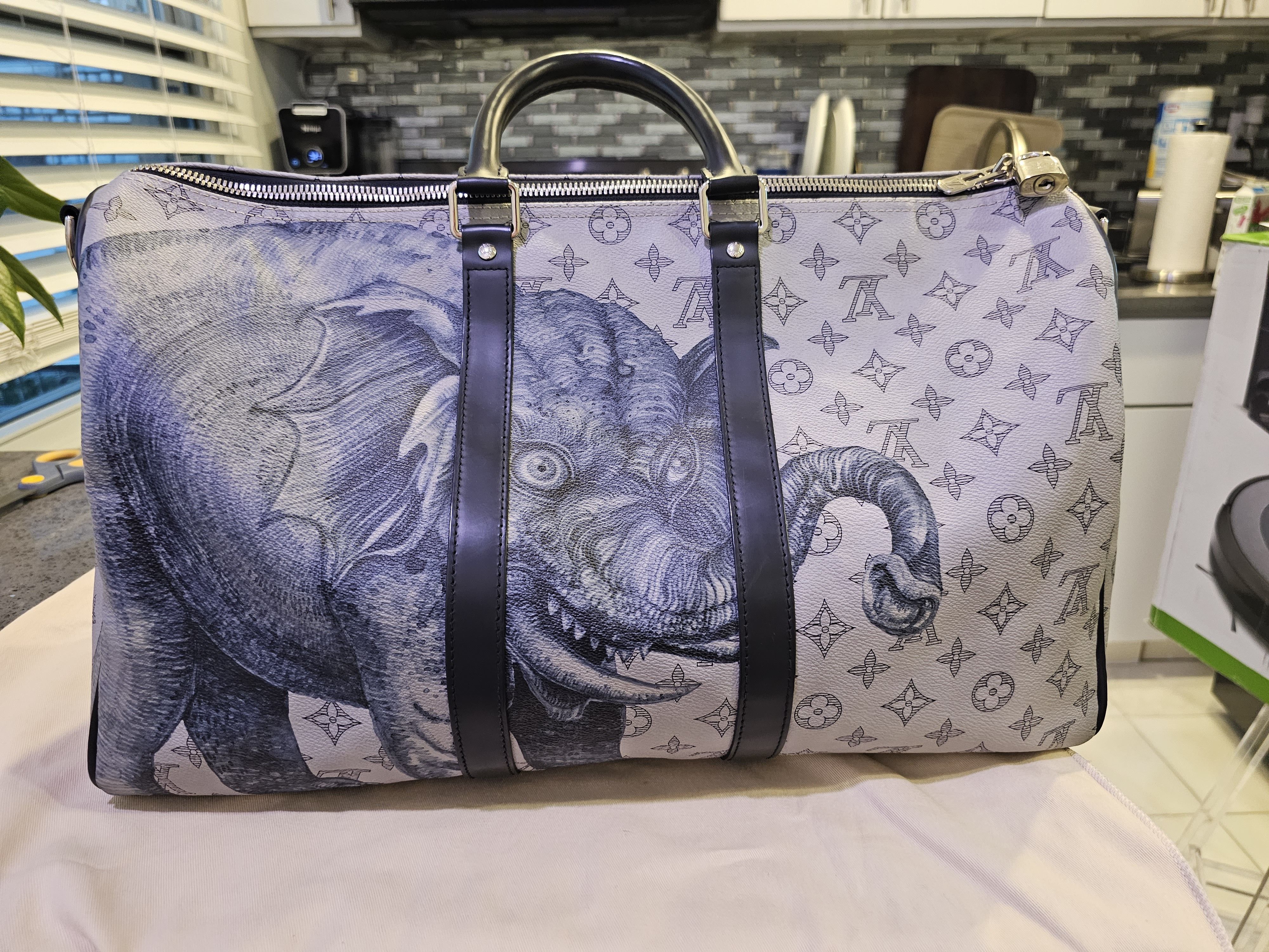 Auth Louis Vuitton Keepall Bandouliere Bag Ltd M54130 Chapman Savane 45  Elephant