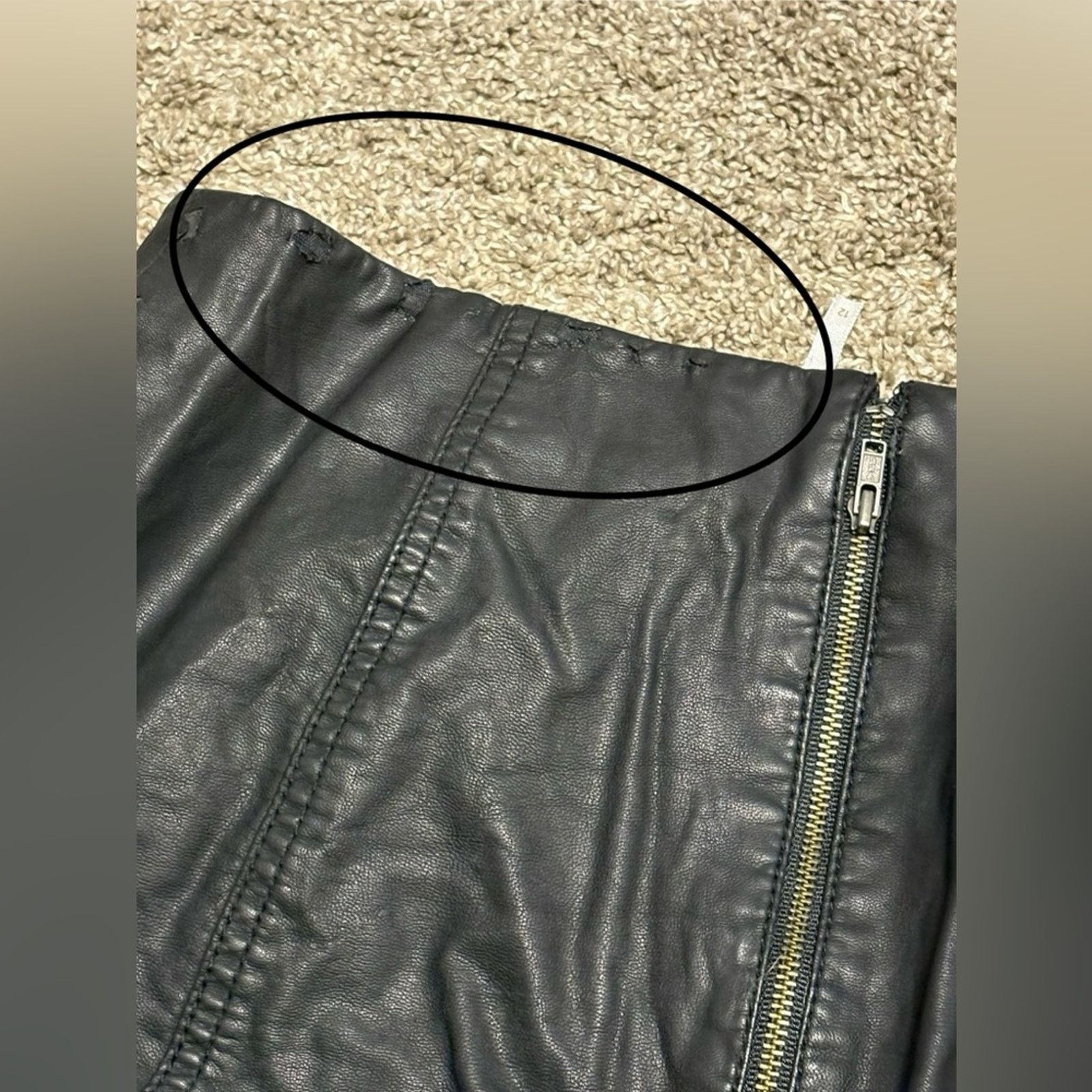 Free People (Free People) Modern Black Faux Leather Mini Skirt: Size 12 Size 34" / US 12 / IT 48 - 5 Thumbnail