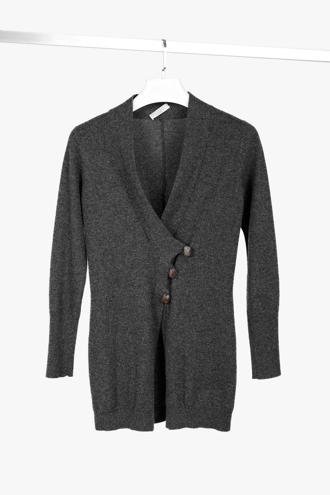 Brunello Cucinelli Brunello Cucinelli Grey Cashmere Buttoned V-Neck Cardigan Size S / US 4 / IT 40 - 1 Thumbnail