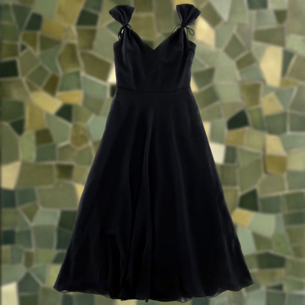 Vintage VINTAGE Dessy Collection Black Chiffon Cap Sleeve Midi Sheath Dress Gown 4 SP Size S / US 4 / IT 40 - 1 Thumbnail