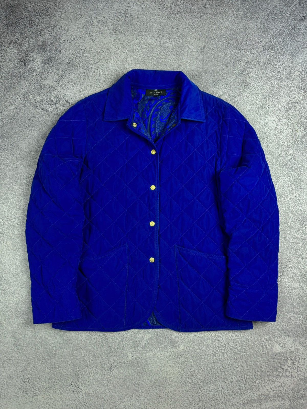 image of Etro Milano Silk Quilted Blue Jacket, Women's (Size Medium)
