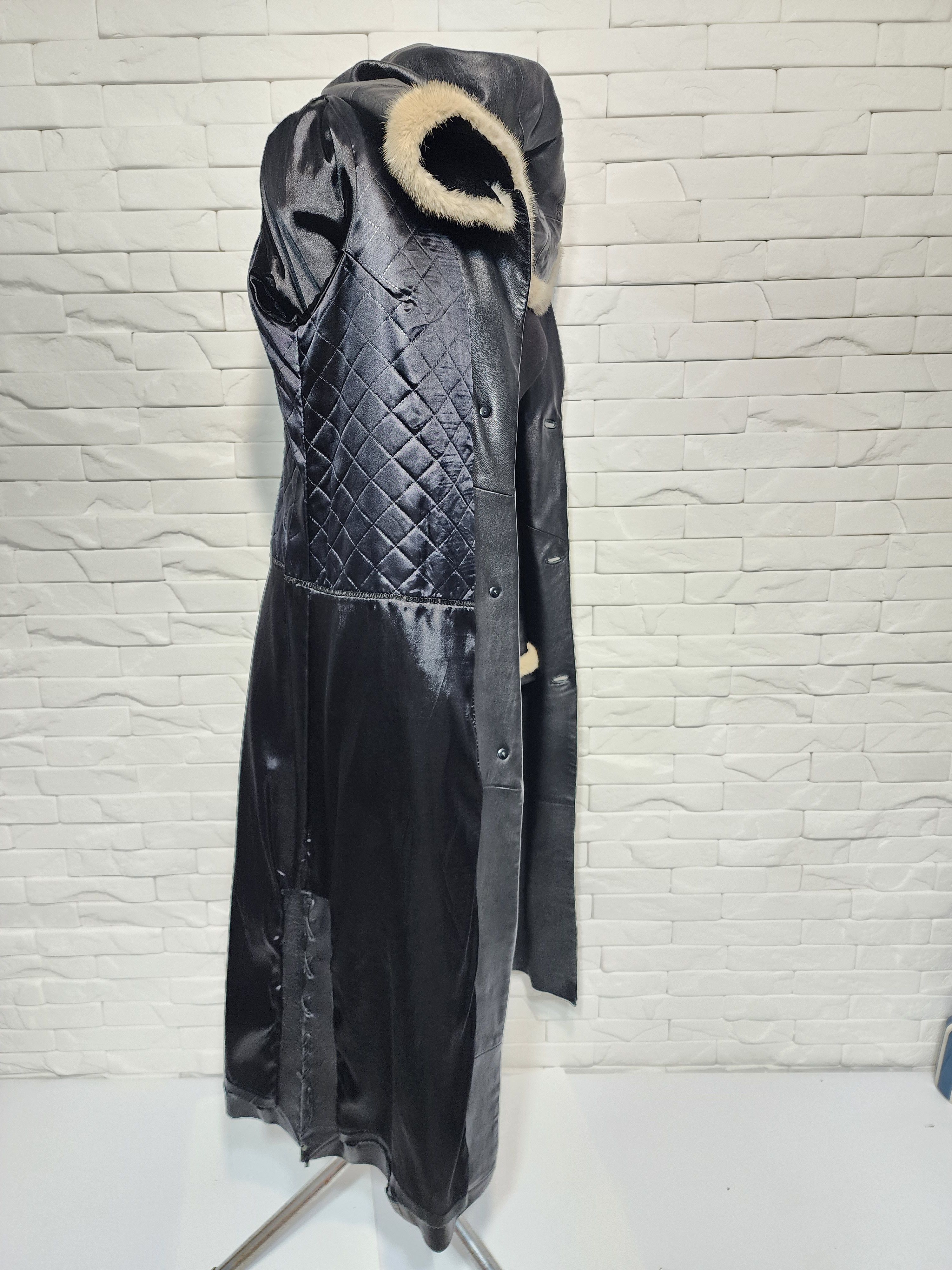 Genuine Leather Black Leather Long Jacket: Elegant Women's Coat With Hood Size M / US 6-8 / IT 42-44 - 9 Thumbnail