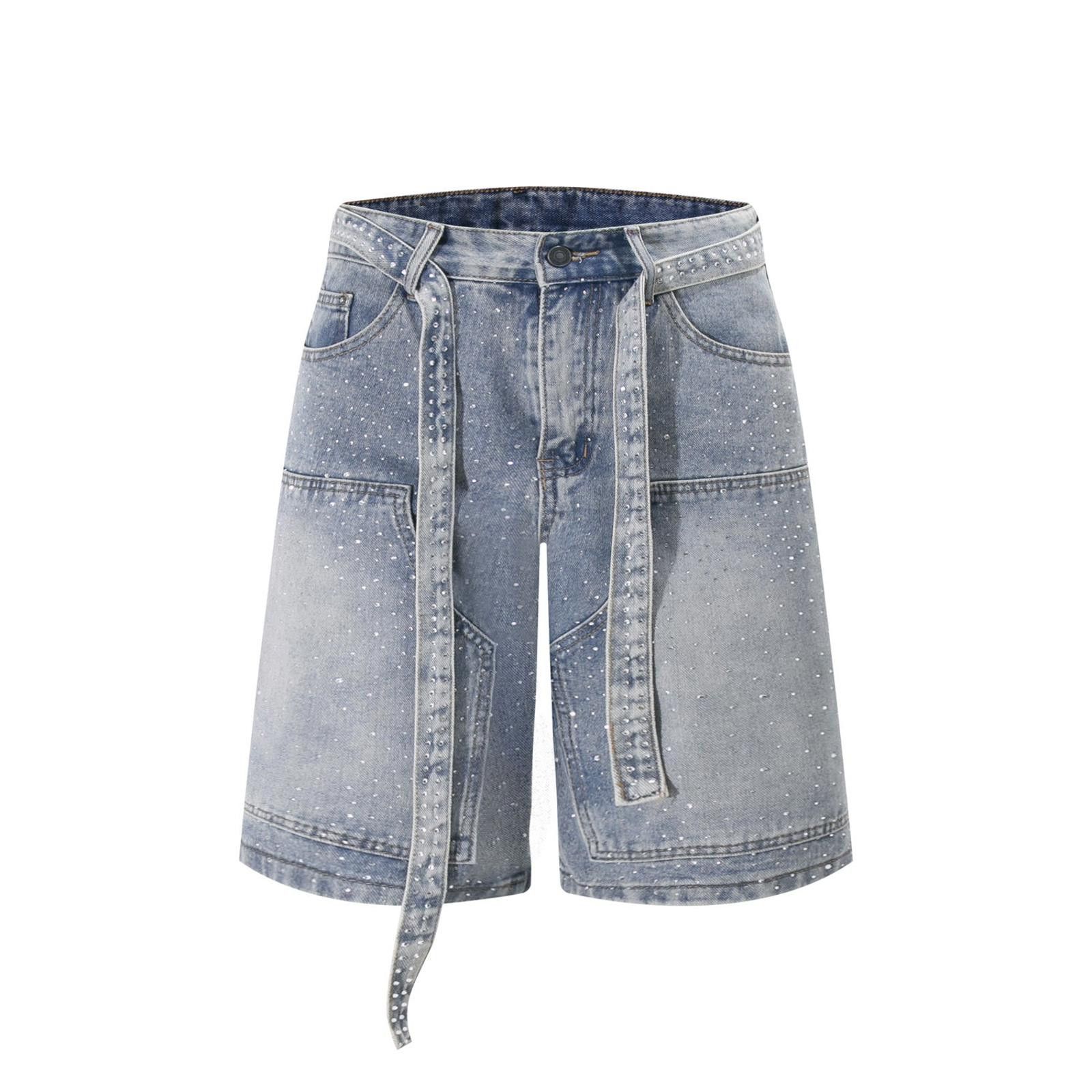 Japanese Brand Rhinestone Wide Leg Belt-Tie Jean Shorts Size 28" / US 6 / IT 42 - 4 Thumbnail