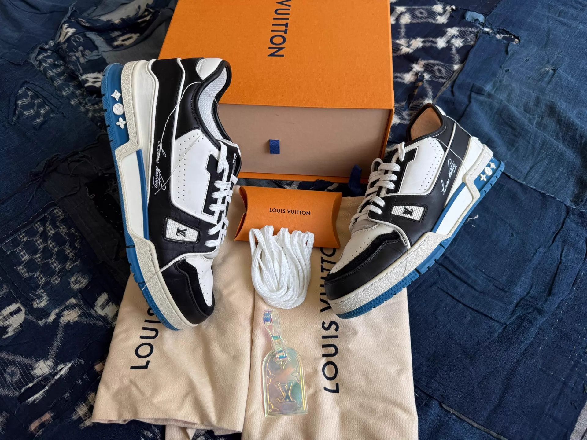 Louis Vuitton LV Trainer Panda Black Blue Fragment 1st 7.5 Size US 8.5 / EU 41-42 - 1 Thumbnail