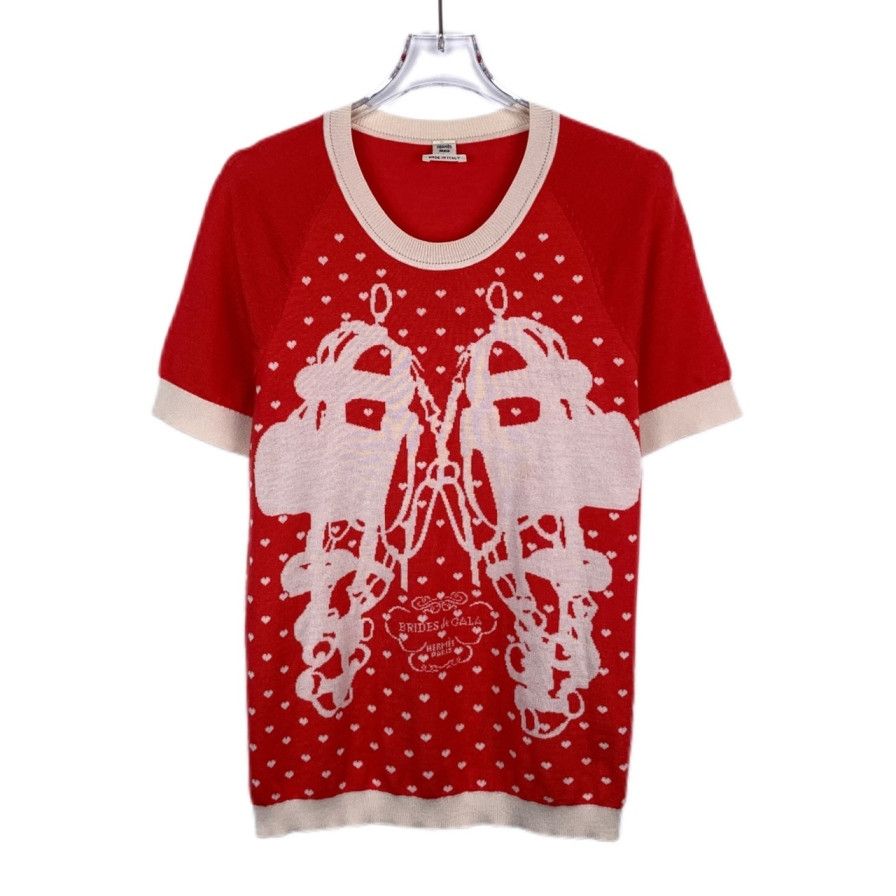 Hermes Hermès Heart Pattern Cashmere-Silk Knit Short-Sleeve Top Size S / US 4 / IT 40 - 1 Thumbnail