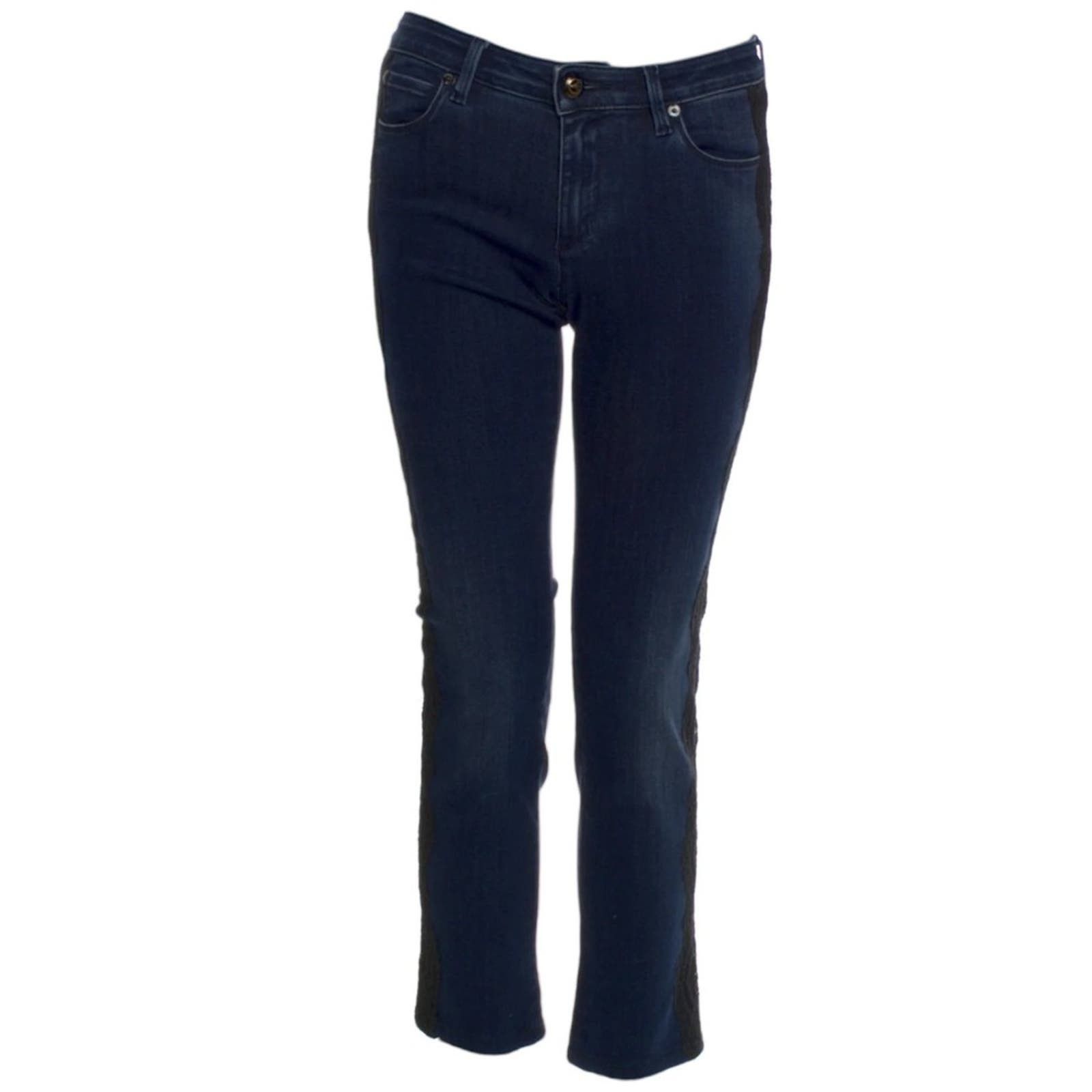 image of Love Moschino Blue Mid-Rise Straight Leg Jeans, Us26, Women's