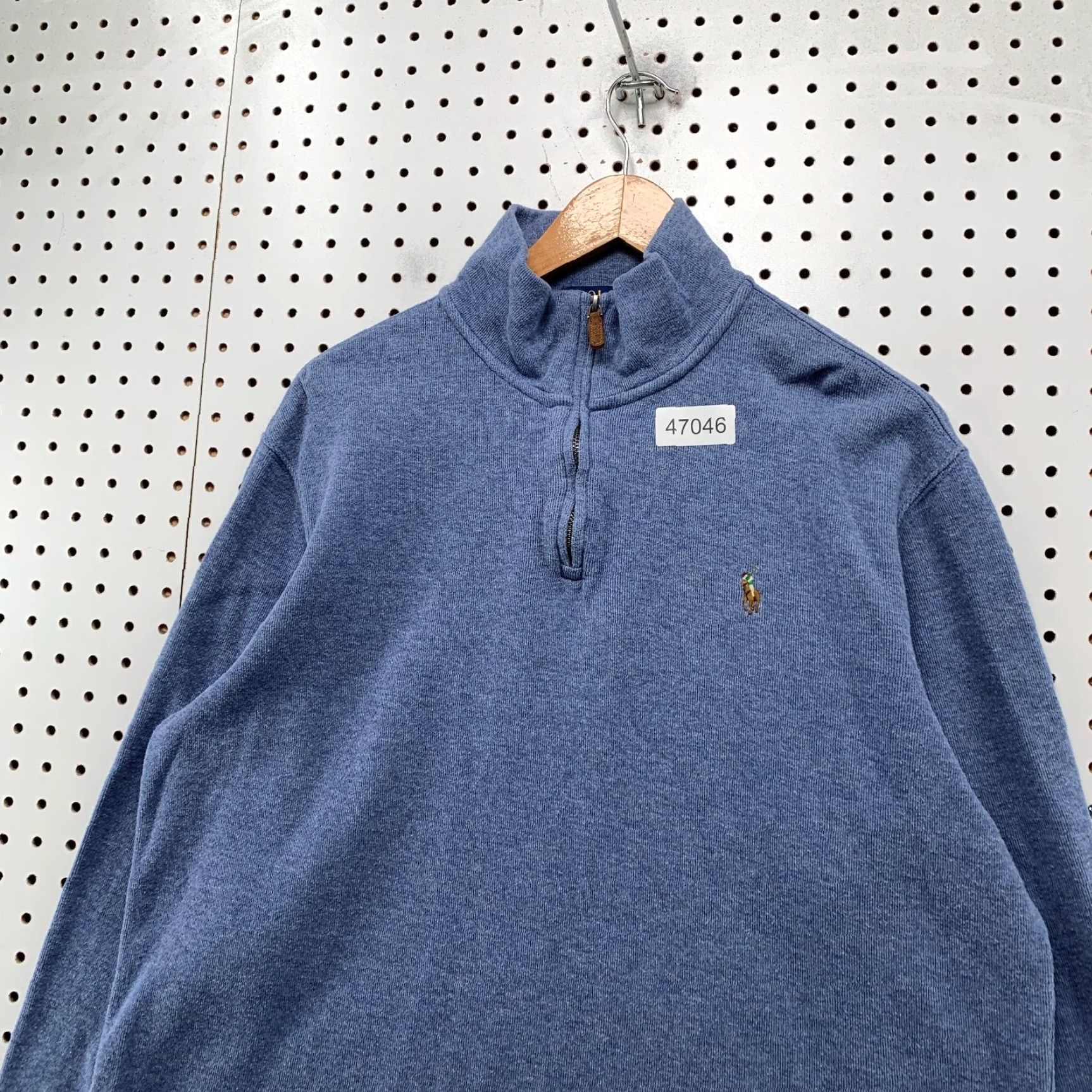 Polo Ralph Lauren Polo Ralph Lauren Sweater Mens Large Blue Estate Rib 1/4 Zip Leather Zip Tab Knit Cotton Mock Neck Long Sleeve Casual Winter Fall Spring Regular Size US L / EU 52-54 / 3 - 6 Thumbnail