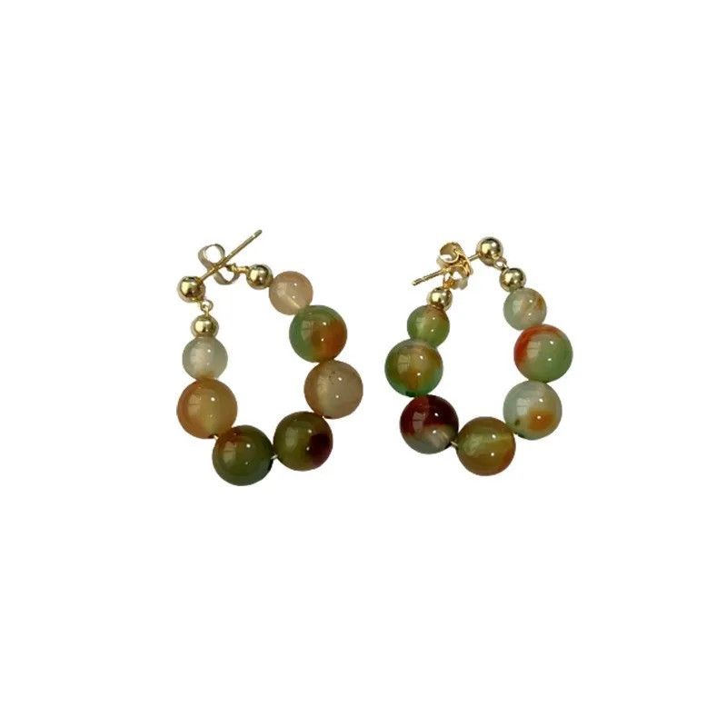 Other Retro Irregular Snoop Texture Stone Beaded Hoop Earrings Size ONE SIZE - 5 Thumbnail