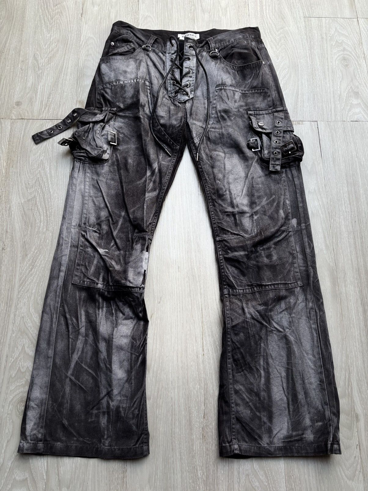 Japanese Brand LOWBOX flared lace up cargo pants Size US 31 - 1 Thumbnail
