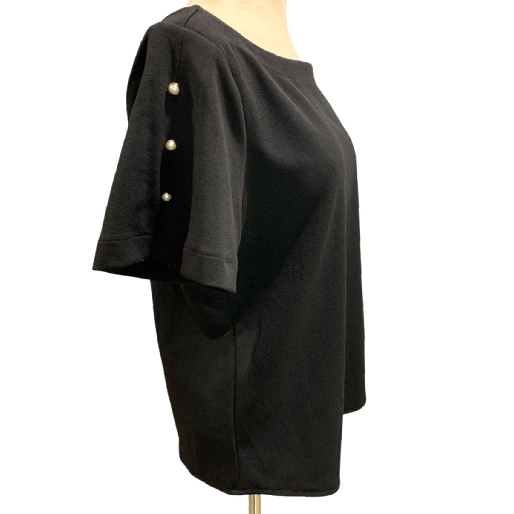 Ann Taylor Ann Taylor Womens Medium Pullover Black Shirt Button Embellished Short Sleeve Size M / US 6-8 / IT 42-44 - 7 Thumbnail