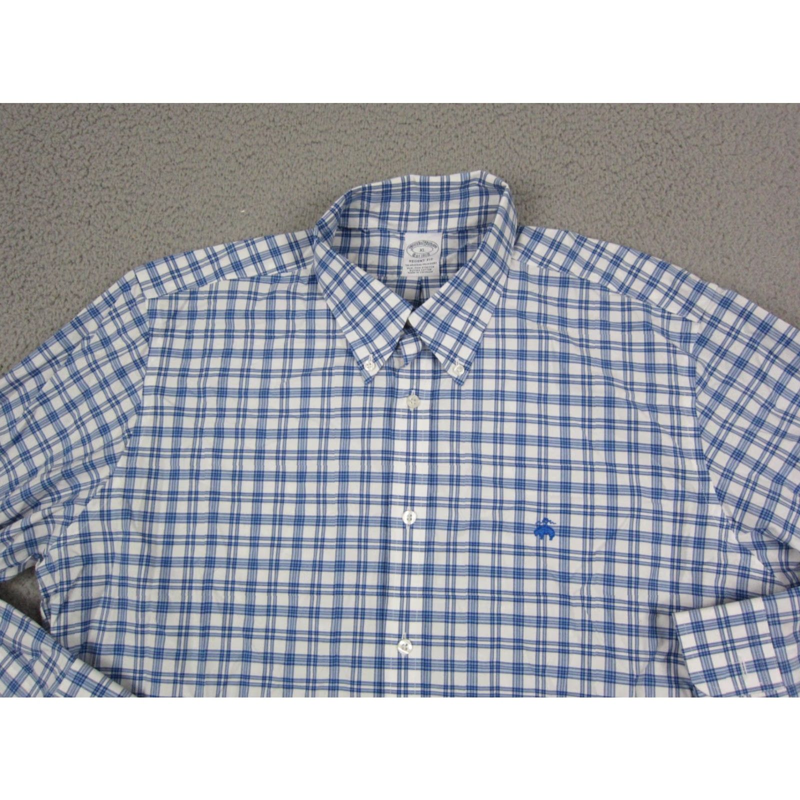 Brooks Brothers Brooks Brothers Shirt XL Adult Blue Check Supima Cotton Mens Regular Button-Up Size US XL / EU 56 / 4 - 2 Thumbnail
