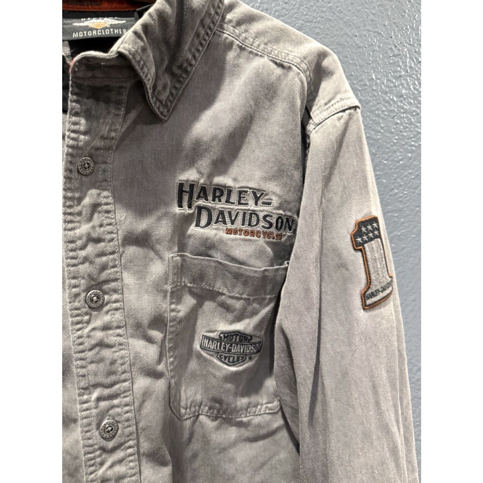 Harley Davidson Harley-Davidson Button-Up Shirt Gray Cotton Men L Short Sleeve Y2K Motorcycle Large Size US L / EU 52-54 / 3 - 6 Thumbnail
