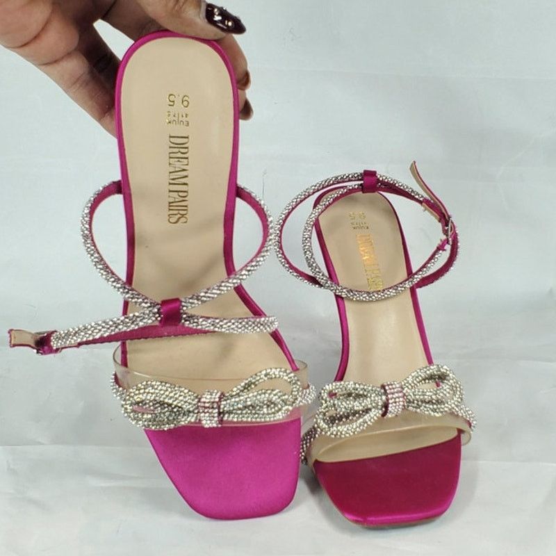 Other Dream Pair Fuchsia Opentoe Heels Crystal Bow Ankle Strap 9.5 Size US 9.5 / IT 39.5 - 1 Thumbnail