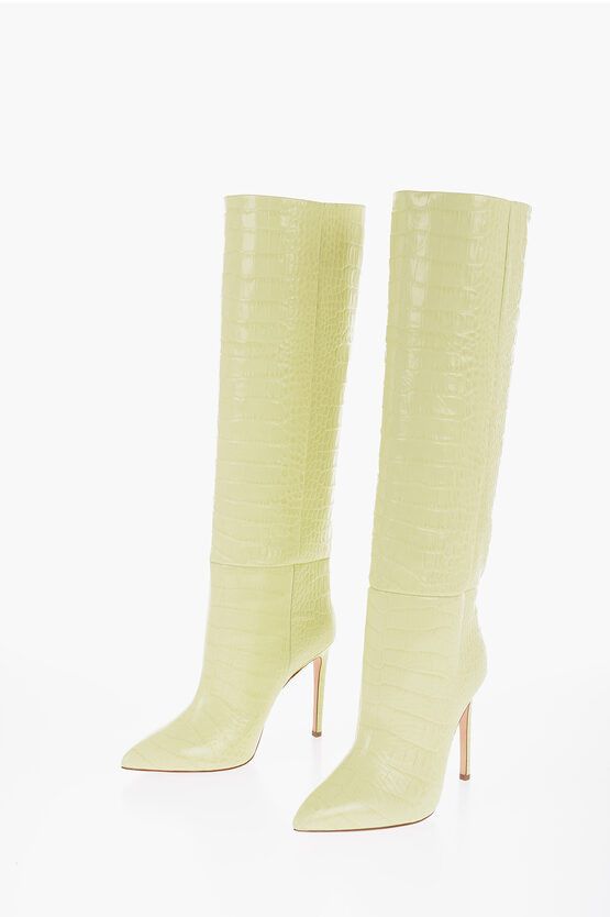 image of Paris Texas Crocodile Effect Leather Boots With Stiletto Heel Shoes 11Cm in Yellow, Women's (Size 8