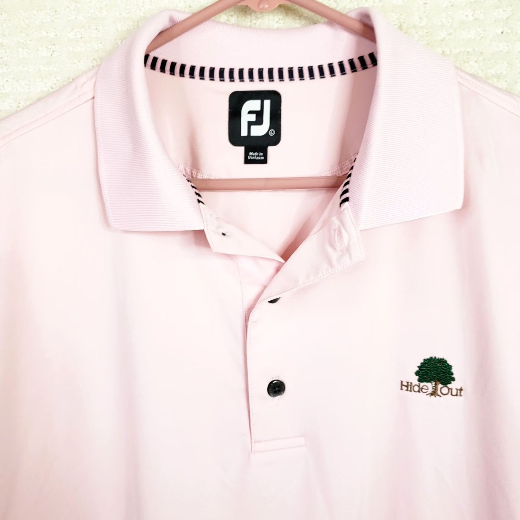 Footjoy FootJoy Polo Shirt Men's L Pink Striped Short Sleeve Breathable Quick Dry Hide Out Logo Golf Shirt Size US L / EU 52-54 / 3 - 3 Thumbnail