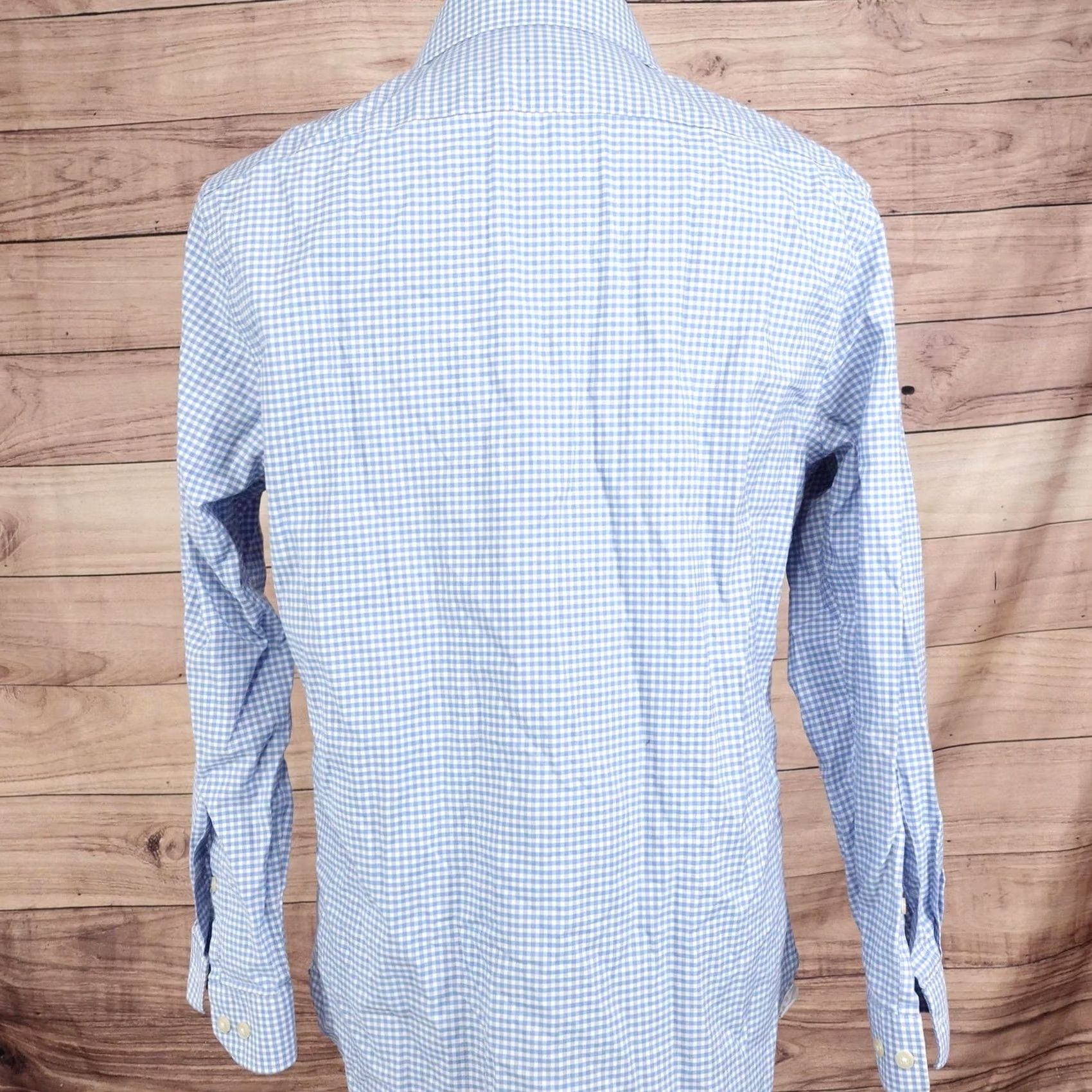 Michael Kors Michael Kors Dress Shirt Mens L 16 32/33 Slim Fit Blue Gingham Airsoft Stretch Shirt Size 42R - 4 Thumbnail