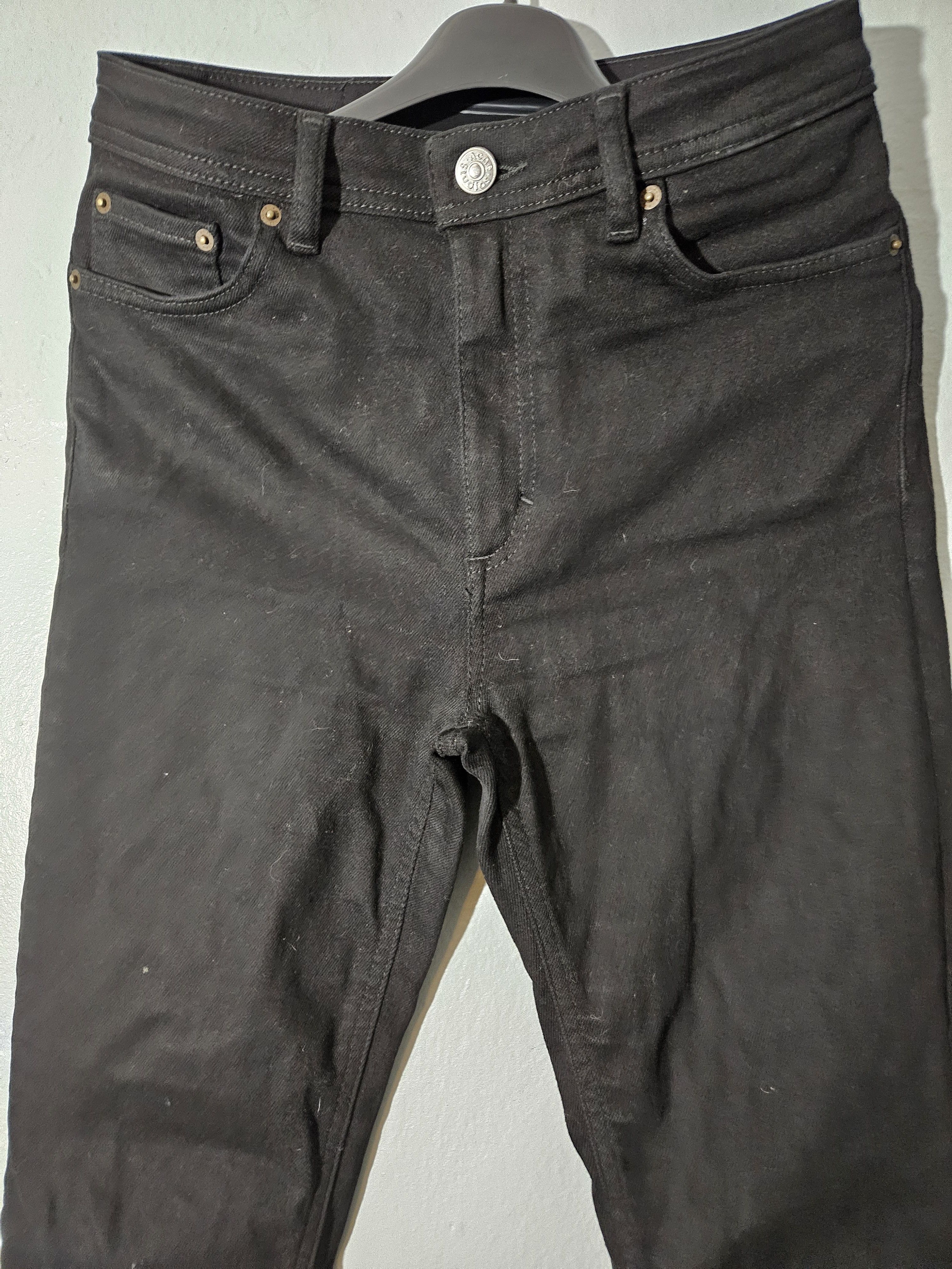 Acne Studios Peg Blk Leather Back Patch Black Denim Jeans Size US 27 - 5 Thumbnail