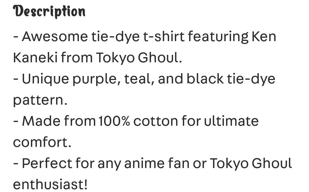 Anime Tokyo Ghoul Tye Die Anime Tshirts Size US L / EU 52-54 / 3 - 7 Thumbnail