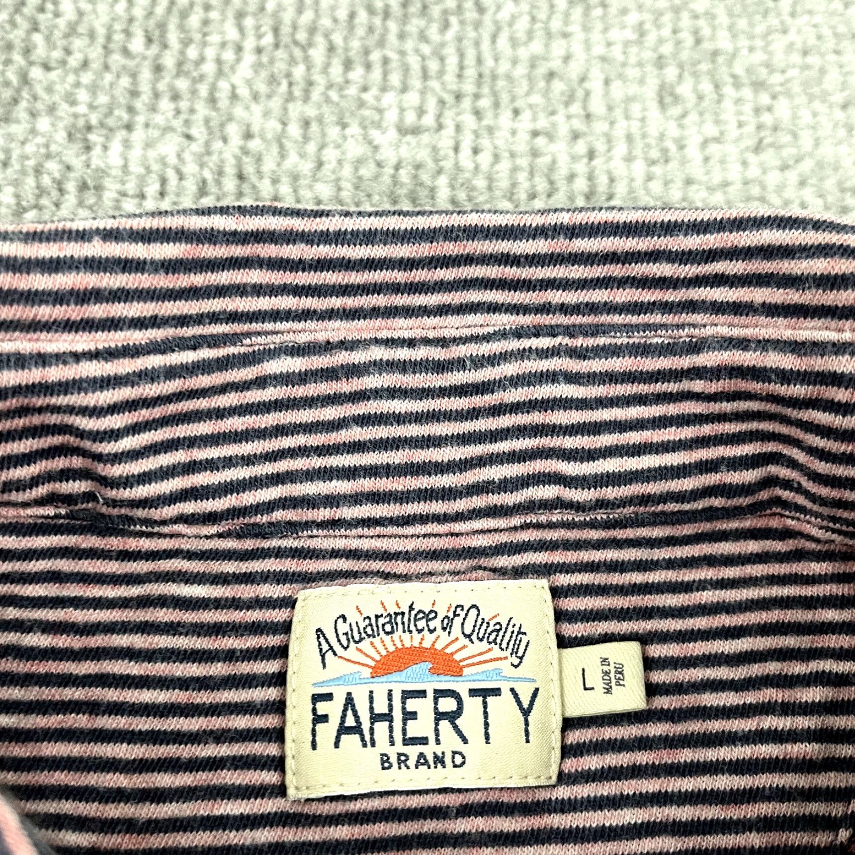 Faherty FAHERTY Polo Shirt Men L Pink Blue Striped Cotton Casual Preppy Short Sleeve Size US L / EU 52-54 / 3 - 3 Thumbnail