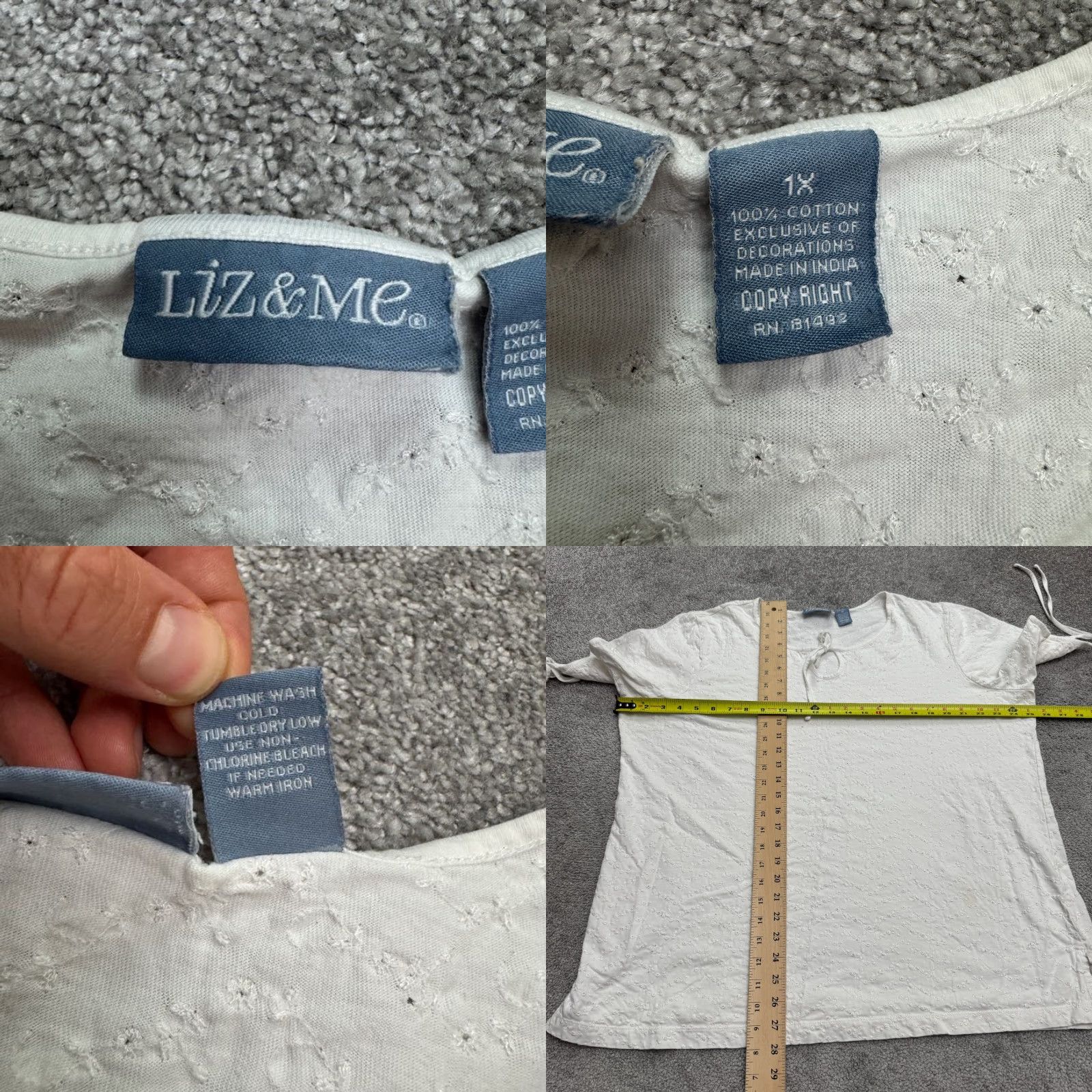 Vintage VINTAGE Liz & Me Cotton Blouse Womens Plus 1X White Casual Embroidered Keyhole Short Sleeve Size XL / US 12-14 / IT 48-50 - 8 Thumbnail