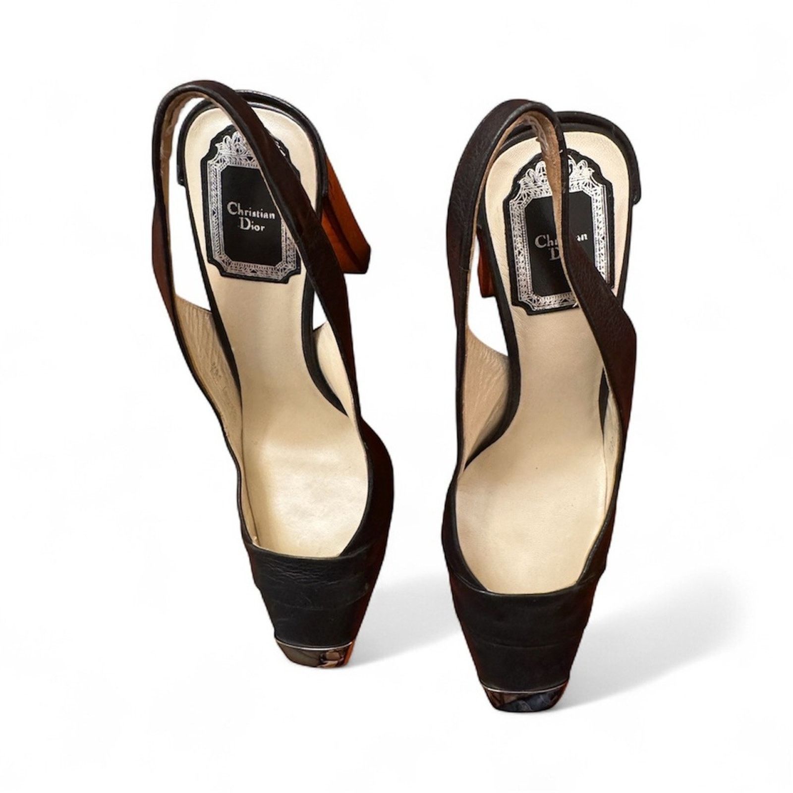 Dior Dior Heel SLINGBACK Black Leather Silver Toe Cap Pumps S 8.5 Size US 8.5 / IT 38.5 - 1 Thumbnail