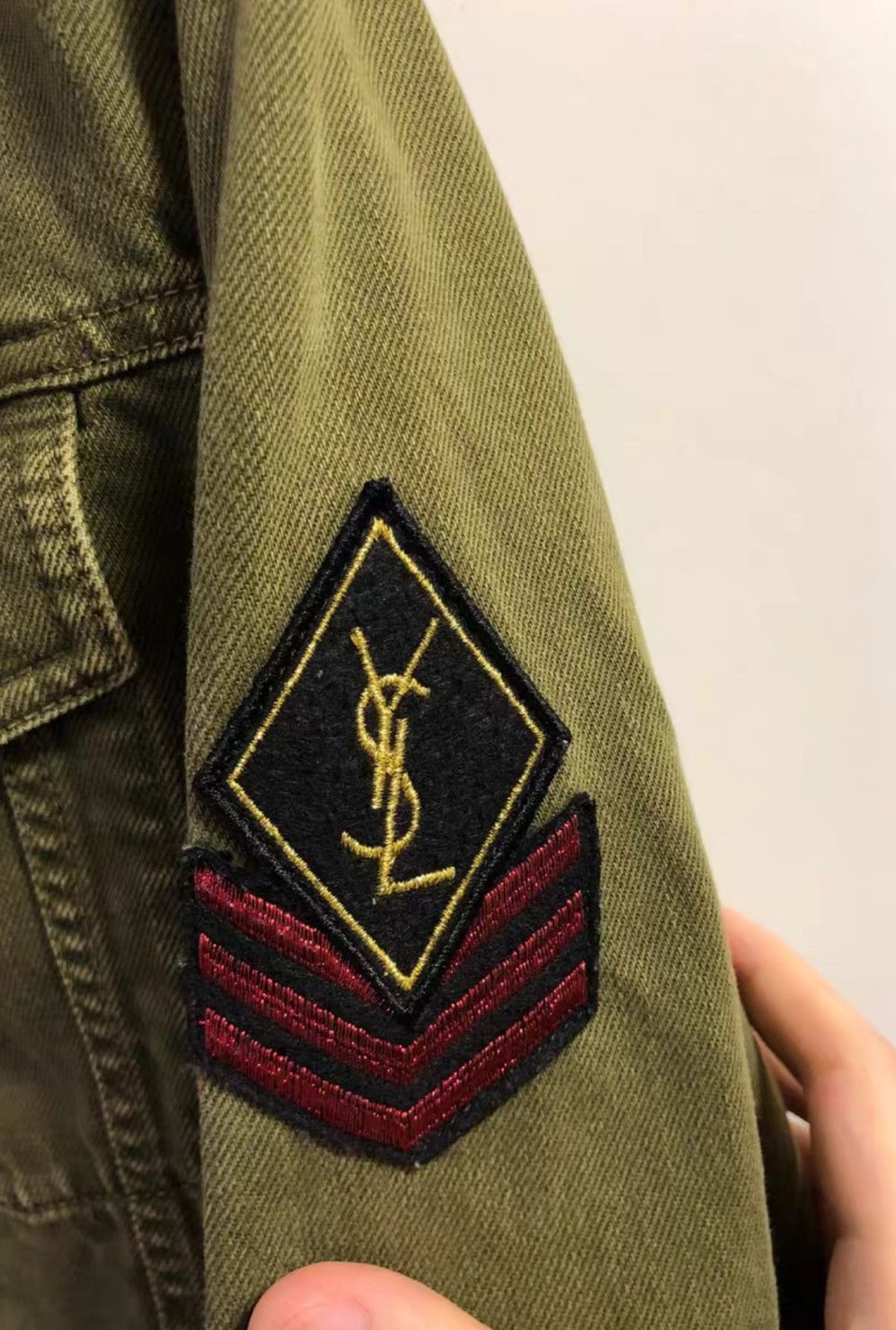 Saint Laurent Paris Saint Laurent Army Green Arm Badge Logo Denim Jacket Size US S / EU 44-46 / 1 - 3 Thumbnail